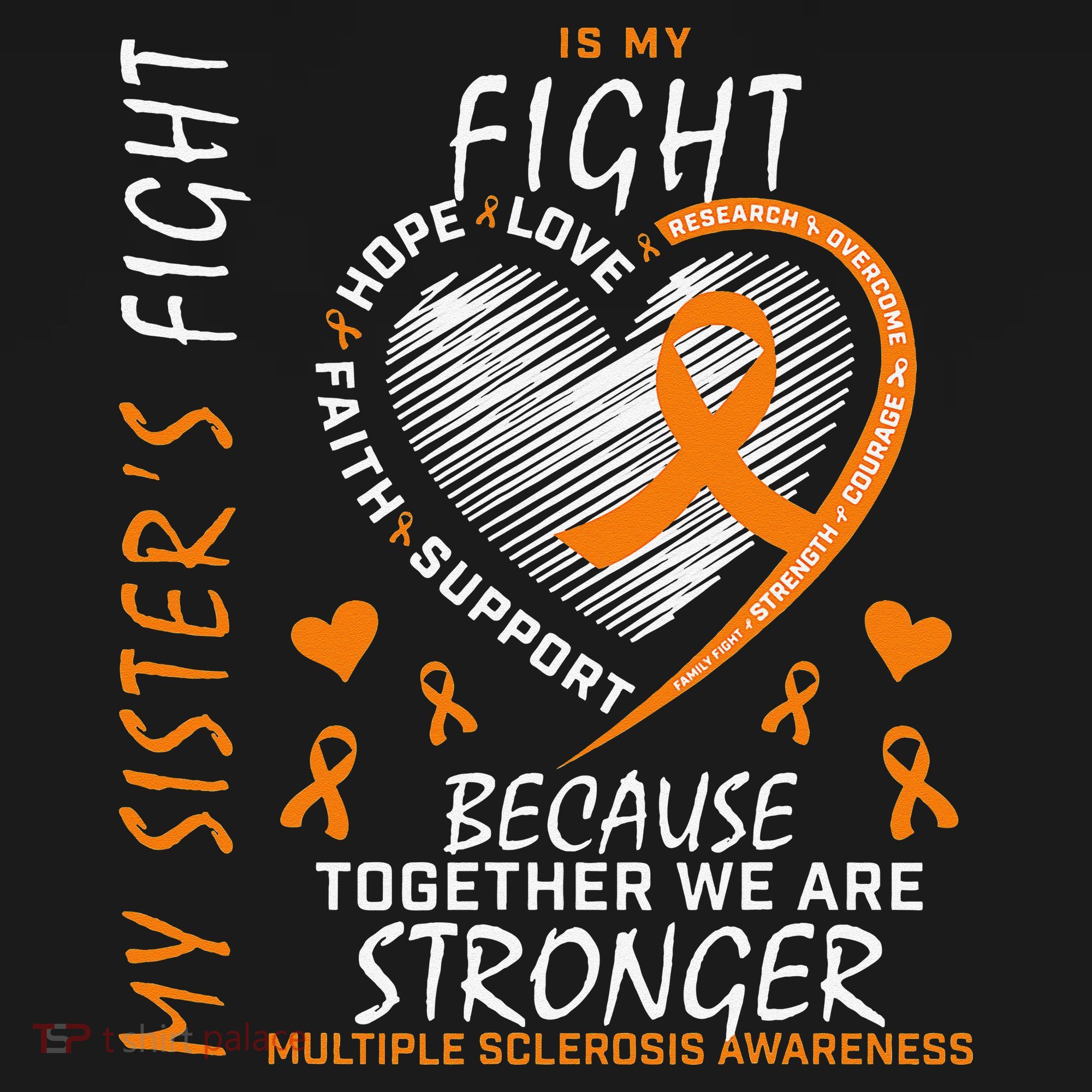 Orange MS Ribbons Heart Sister Multiple Sclerosis Awareness Coaster