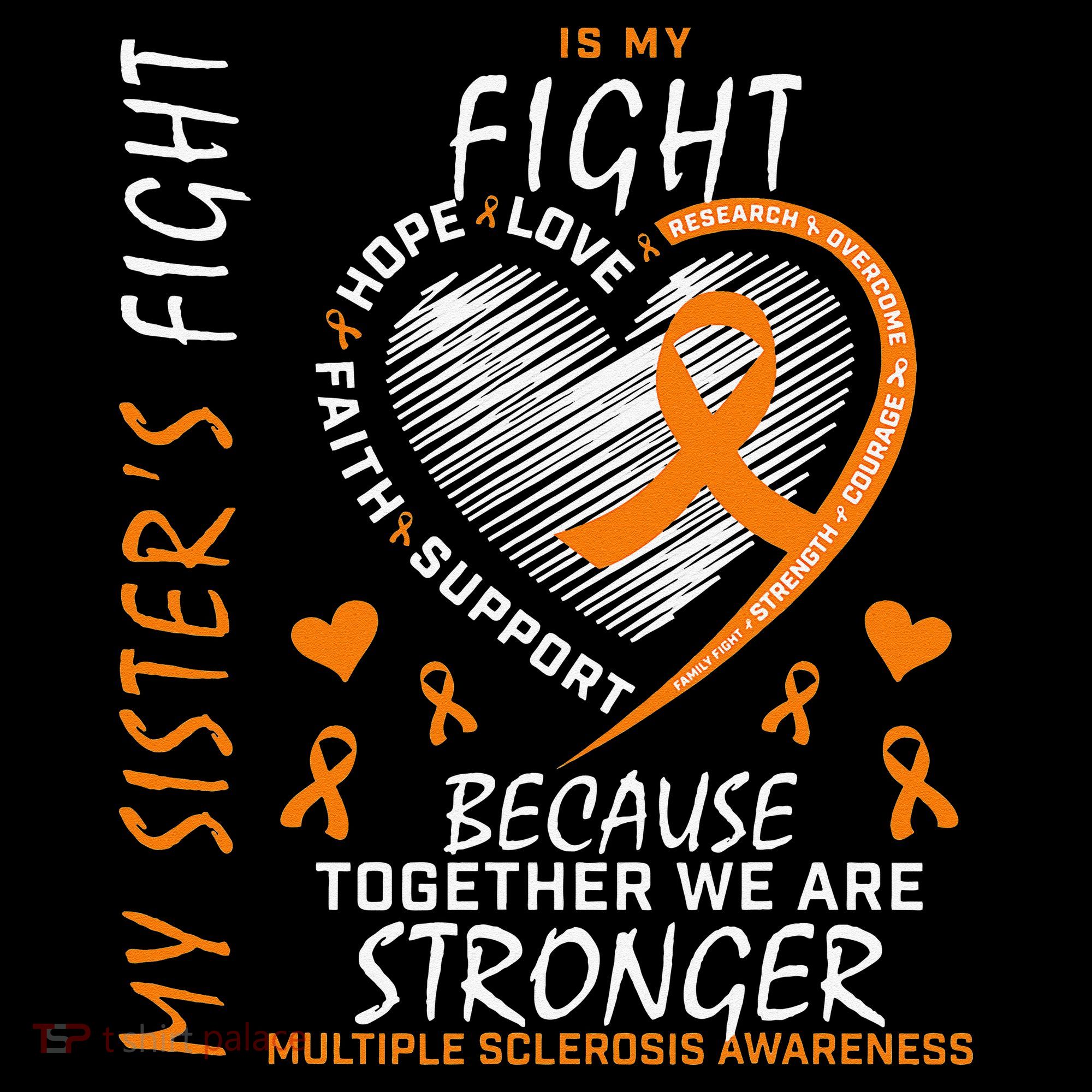 Orange MS Ribbons Heart Sister Multiple Sclerosis Awareness Women's Hoodie