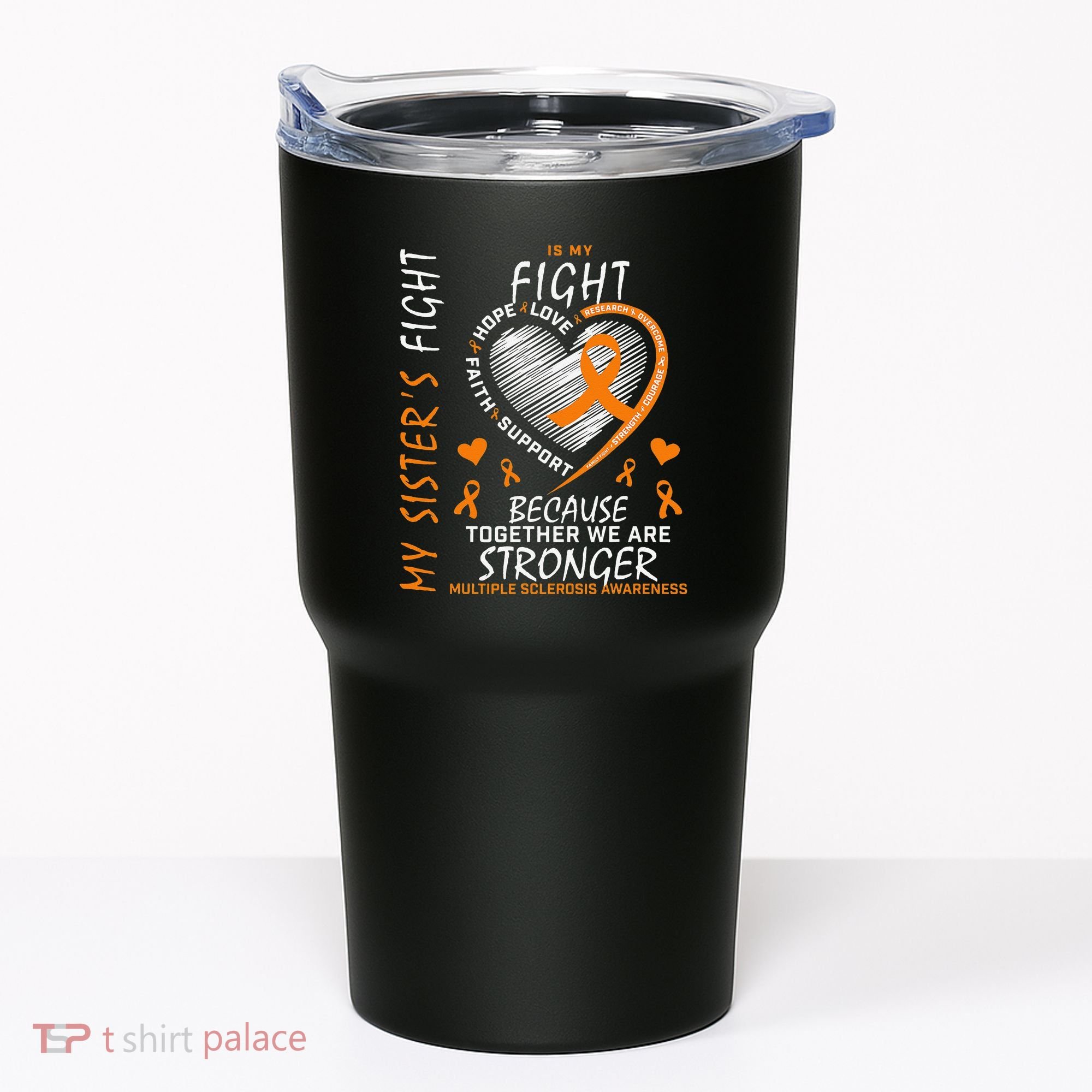 Orange MS Ribbons Heart Sister Multiple Sclerosis Awareness Tumbler