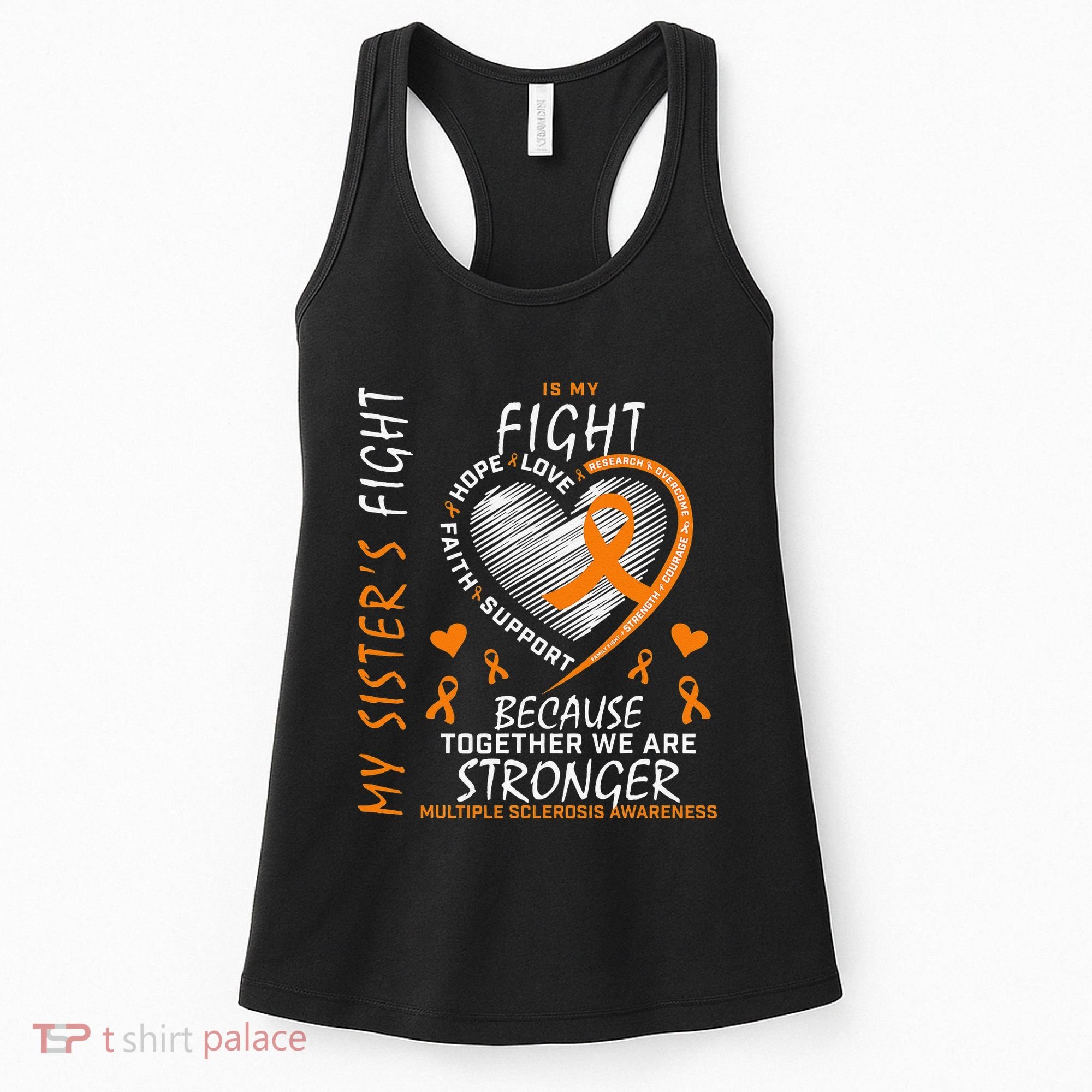 Orange MS Ribbons Heart Sister Multiple Sclerosis Awareness Women's Tank Top