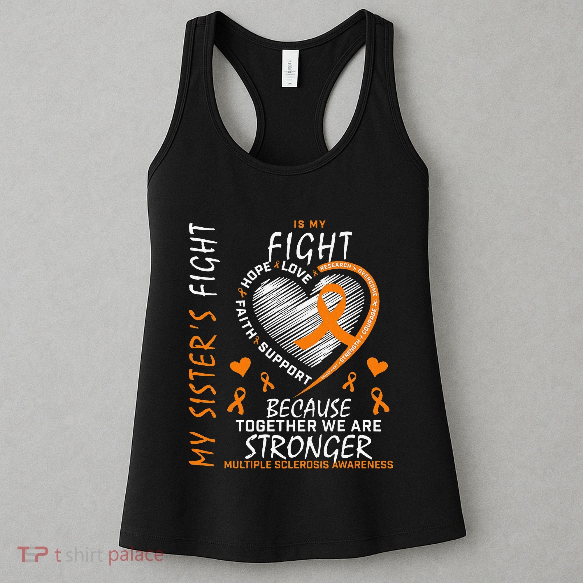 Orange MS Ribbons Heart Sister Multiple Sclerosis Awareness Women's Tank Top