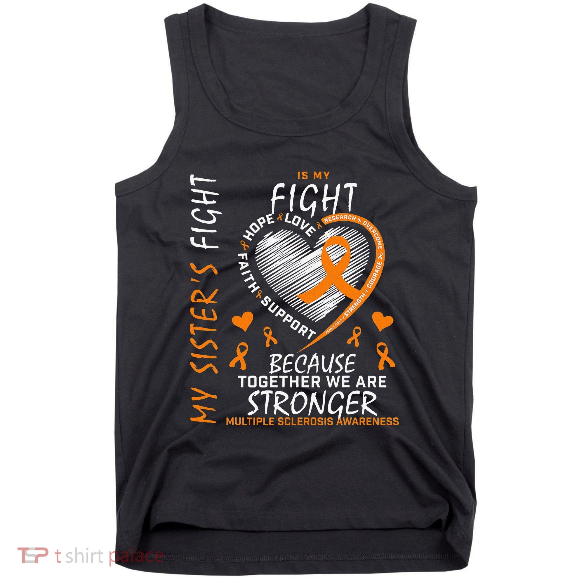 Orange MS Ribbons Heart Sister Multiple Sclerosis Awareness Tank Top
