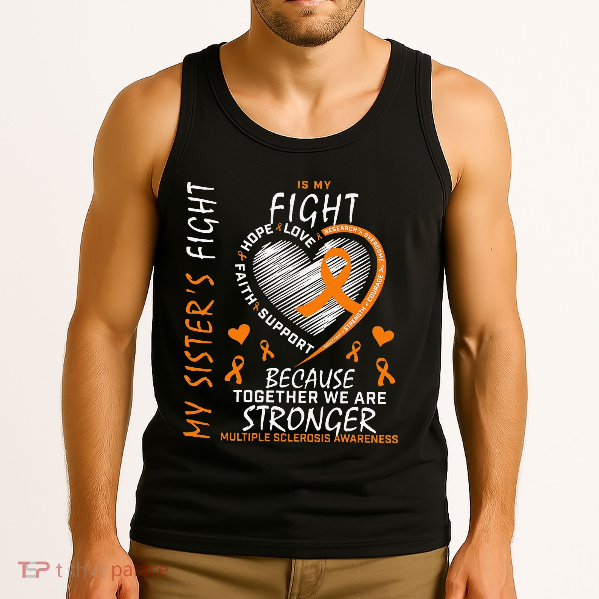 Orange MS Ribbons Heart Sister Multiple Sclerosis Awareness Tank Top