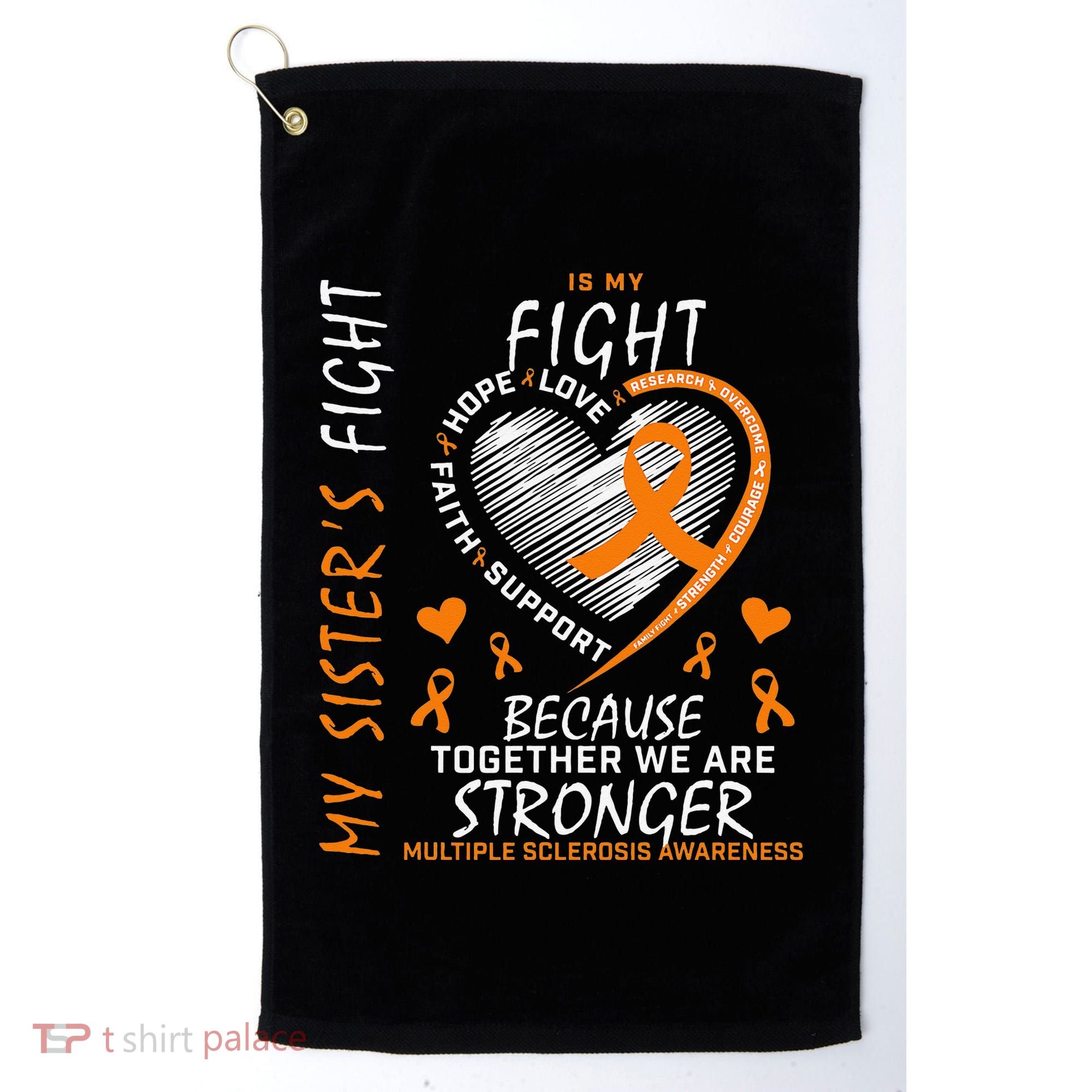 Orange MS Ribbons Heart Sister Multiple Sclerosis Awareness Golf Towel