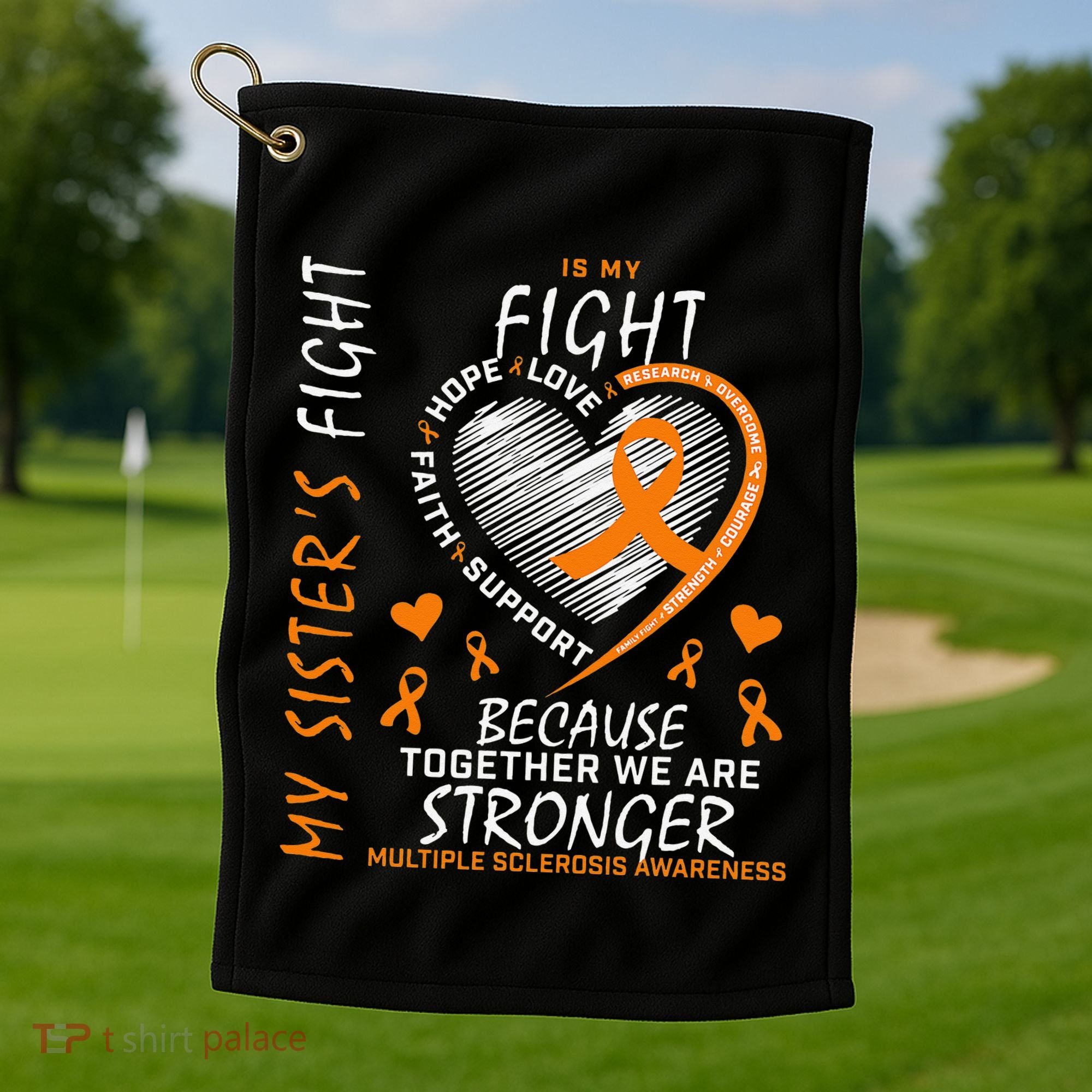 Orange MS Ribbons Heart Sister Multiple Sclerosis Awareness Golf Towel