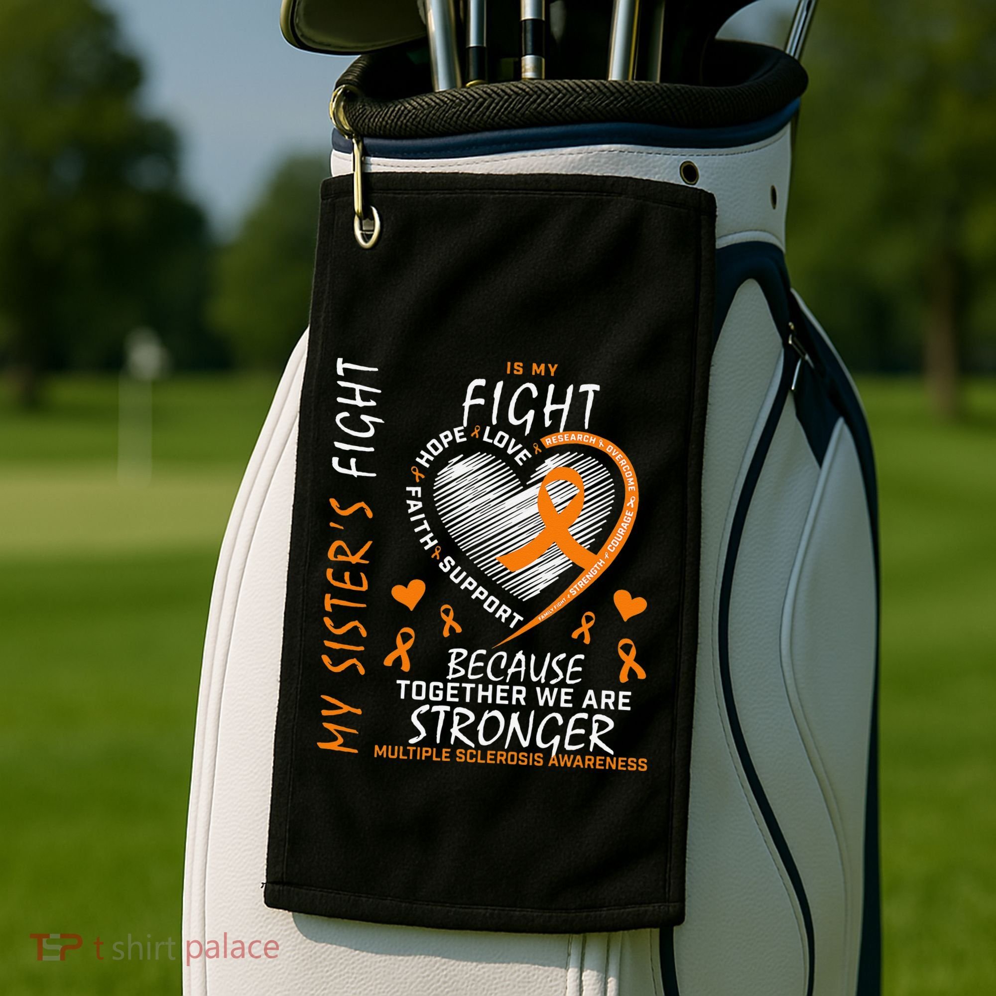 Orange MS Ribbons Heart Sister Multiple Sclerosis Awareness Golf Towel