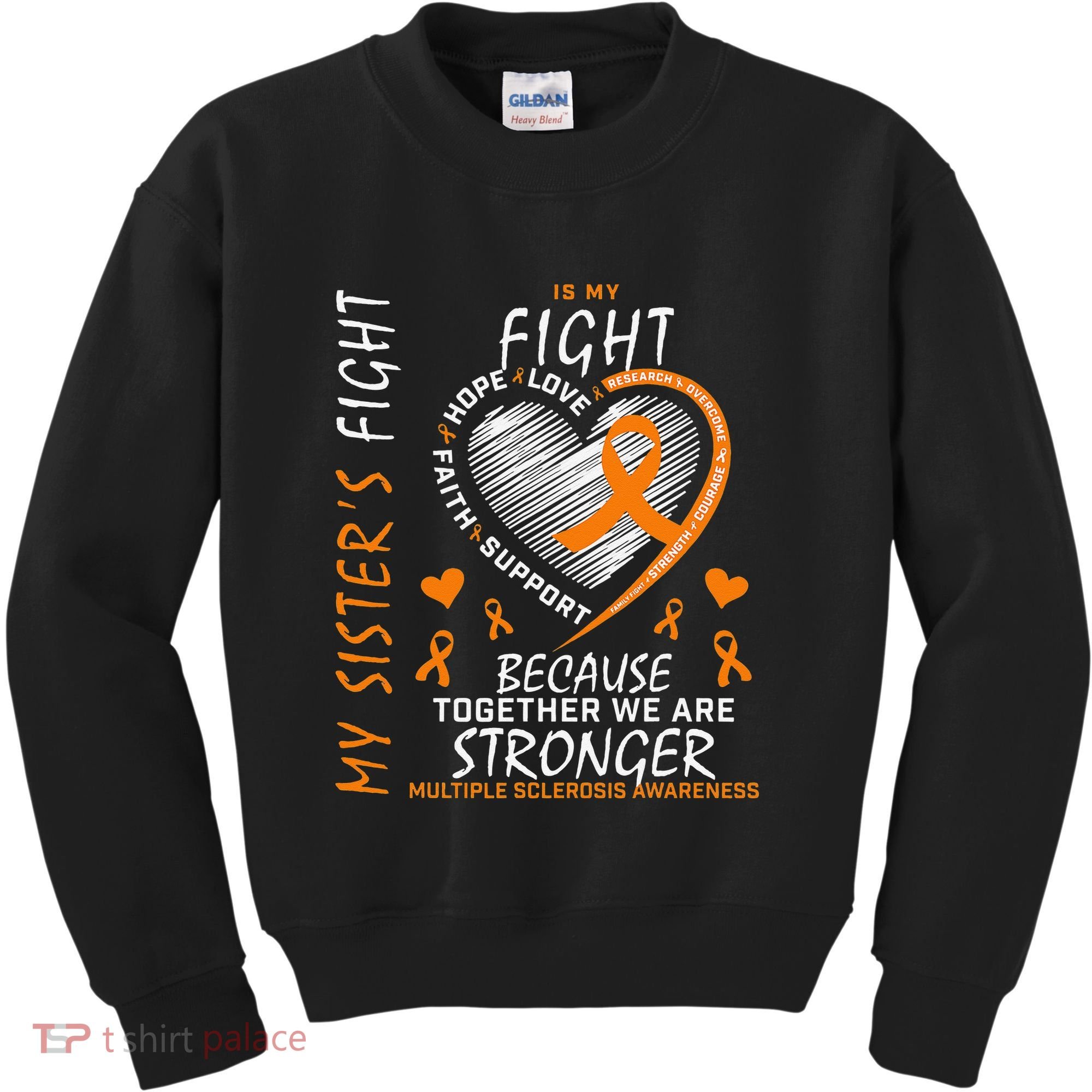 Orange MS Ribbons Heart Sister Multiple Sclerosis Awareness Kids Sweatshirt