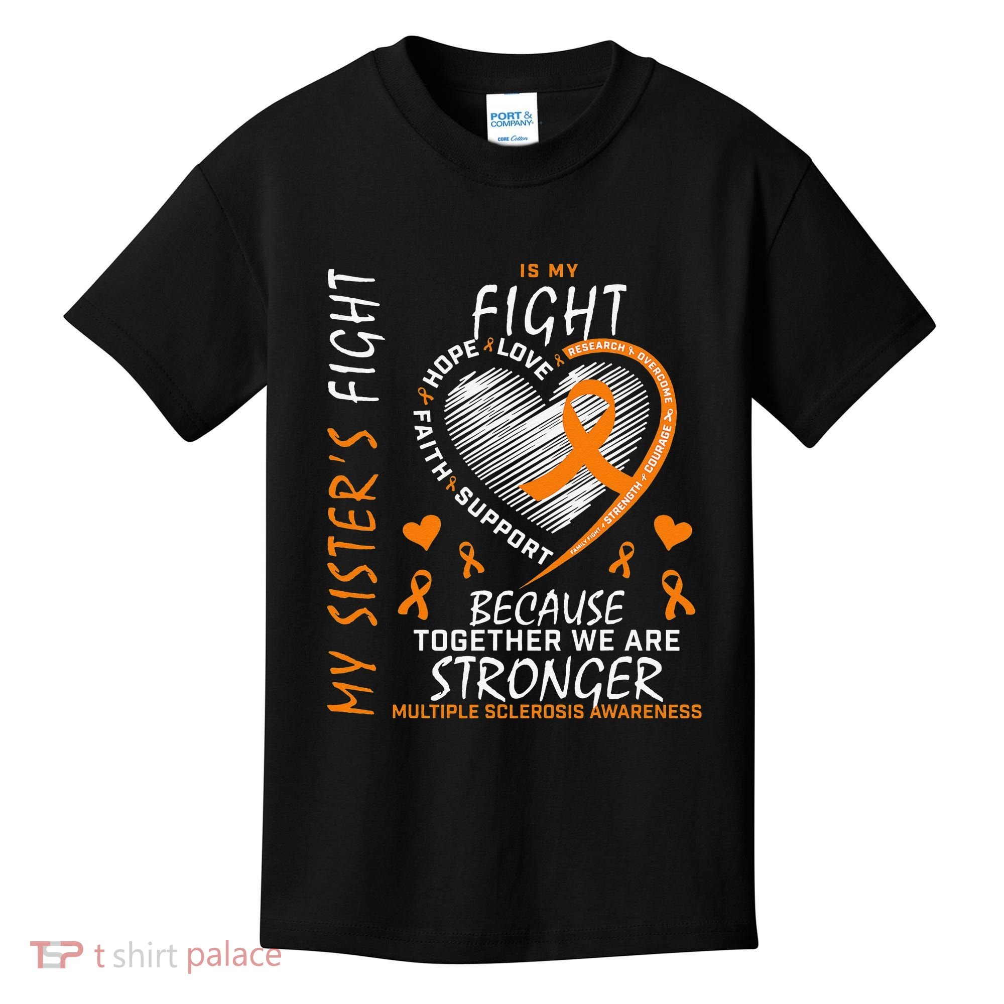 Orange MS Ribbons Heart Sister Multiple Sclerosis Awareness Kids T-Shirt