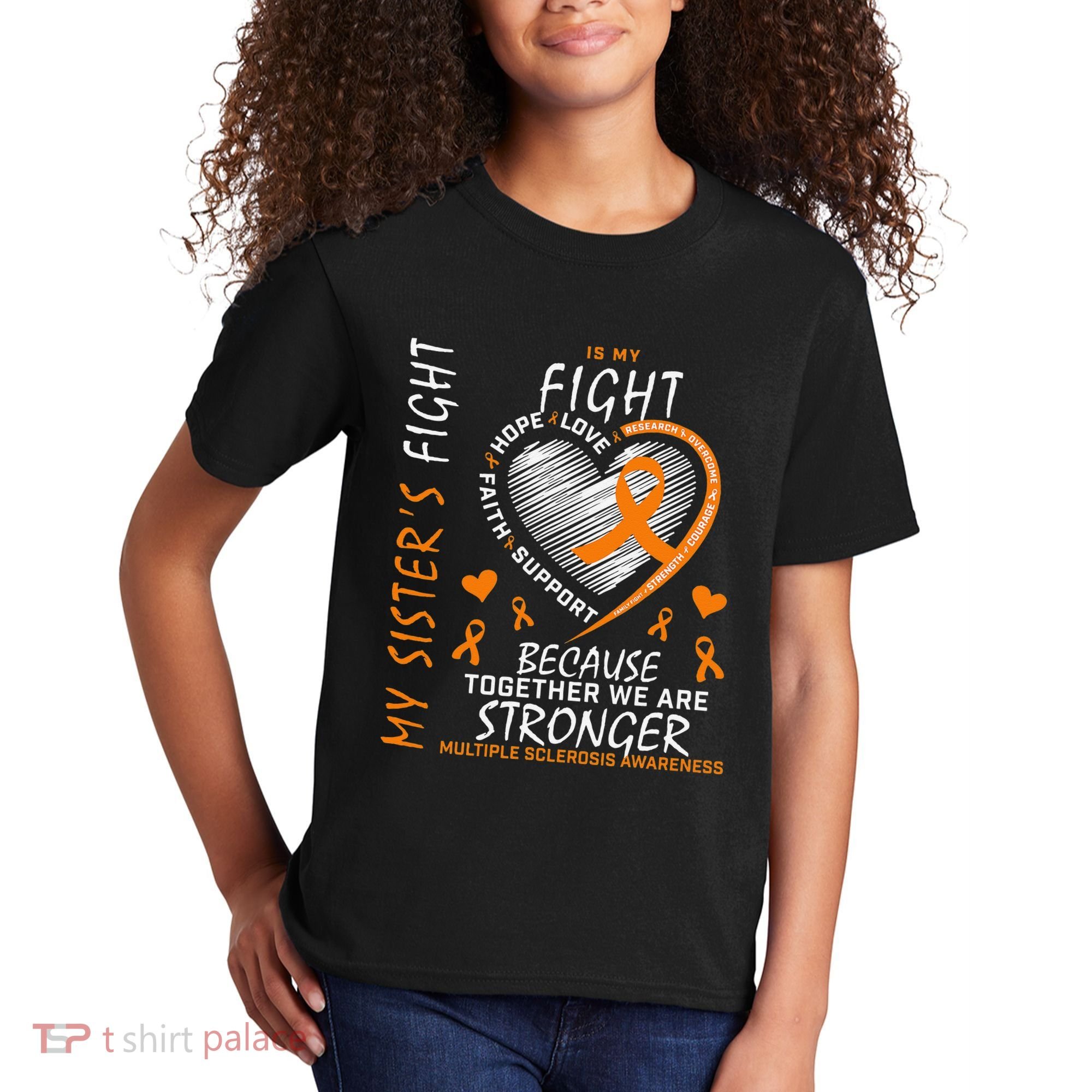 Orange MS Ribbons Heart Sister Multiple Sclerosis Awareness Kids T-Shirt
