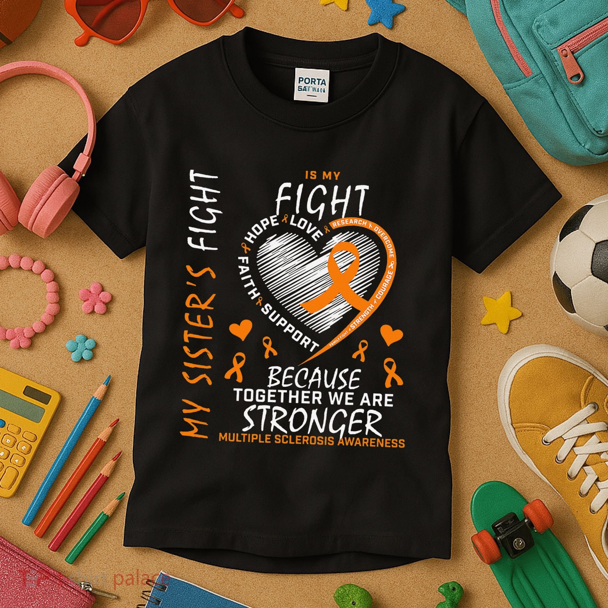 Orange MS Ribbons Heart Sister Multiple Sclerosis Awareness Kids T-Shirt