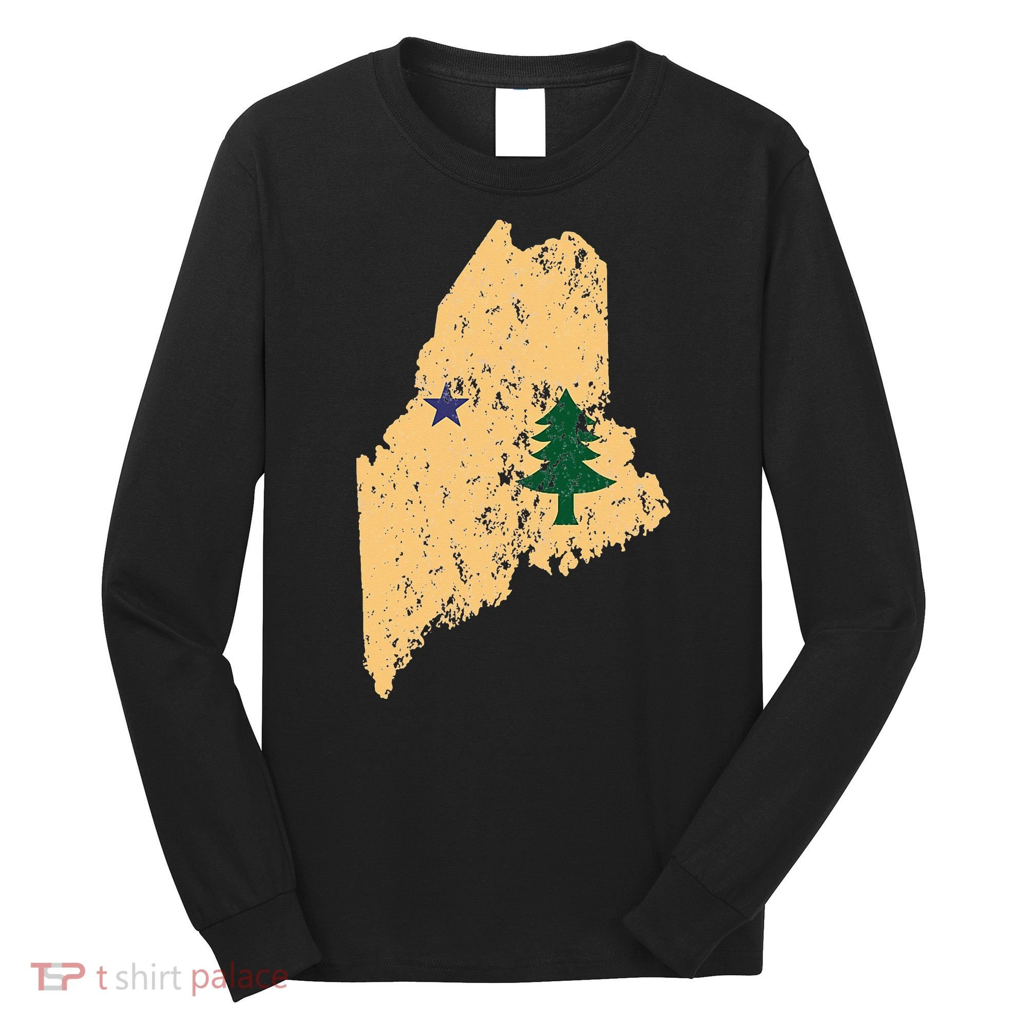 Original Maine State Flag Retro Northern New England Dirigo Long Sleeve Shirt