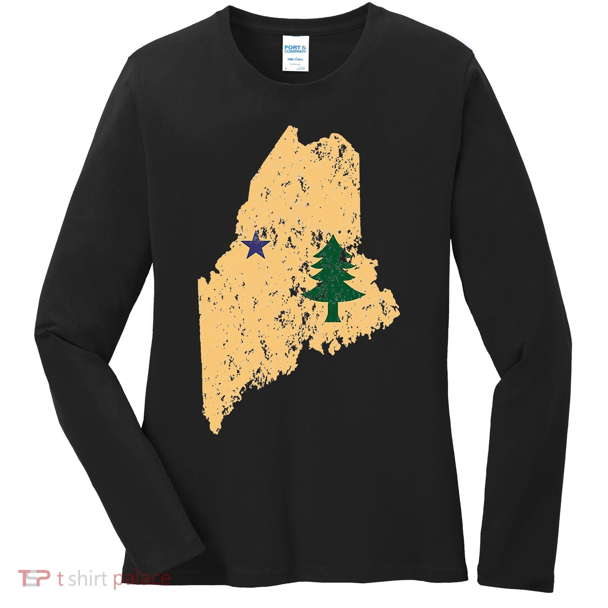 Original Maine State Flag Retro Northern New England Dirigo Women's Long Sleeve Shirt