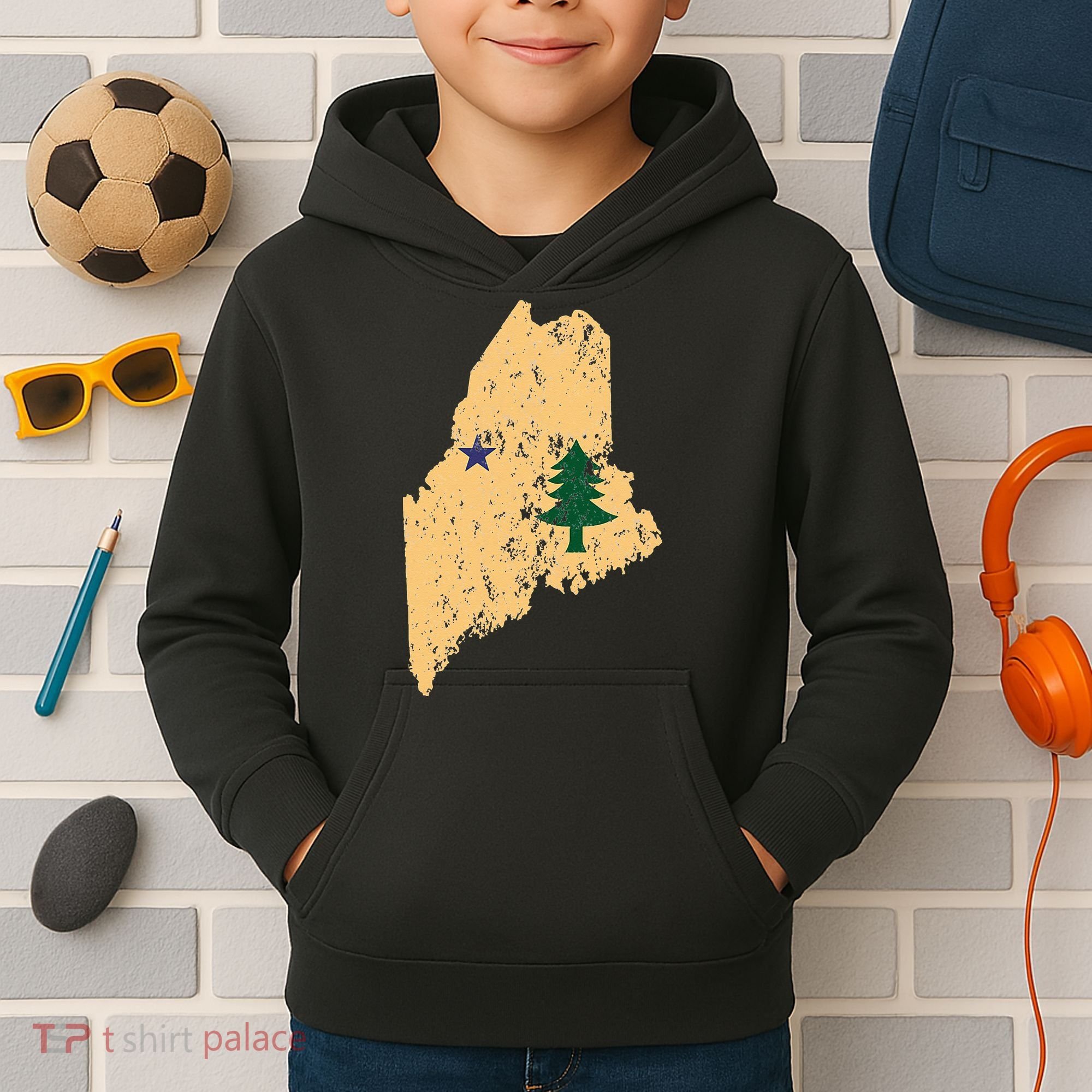 Original Maine State Flag Retro Northern New England Dirigo Kids Hoodie