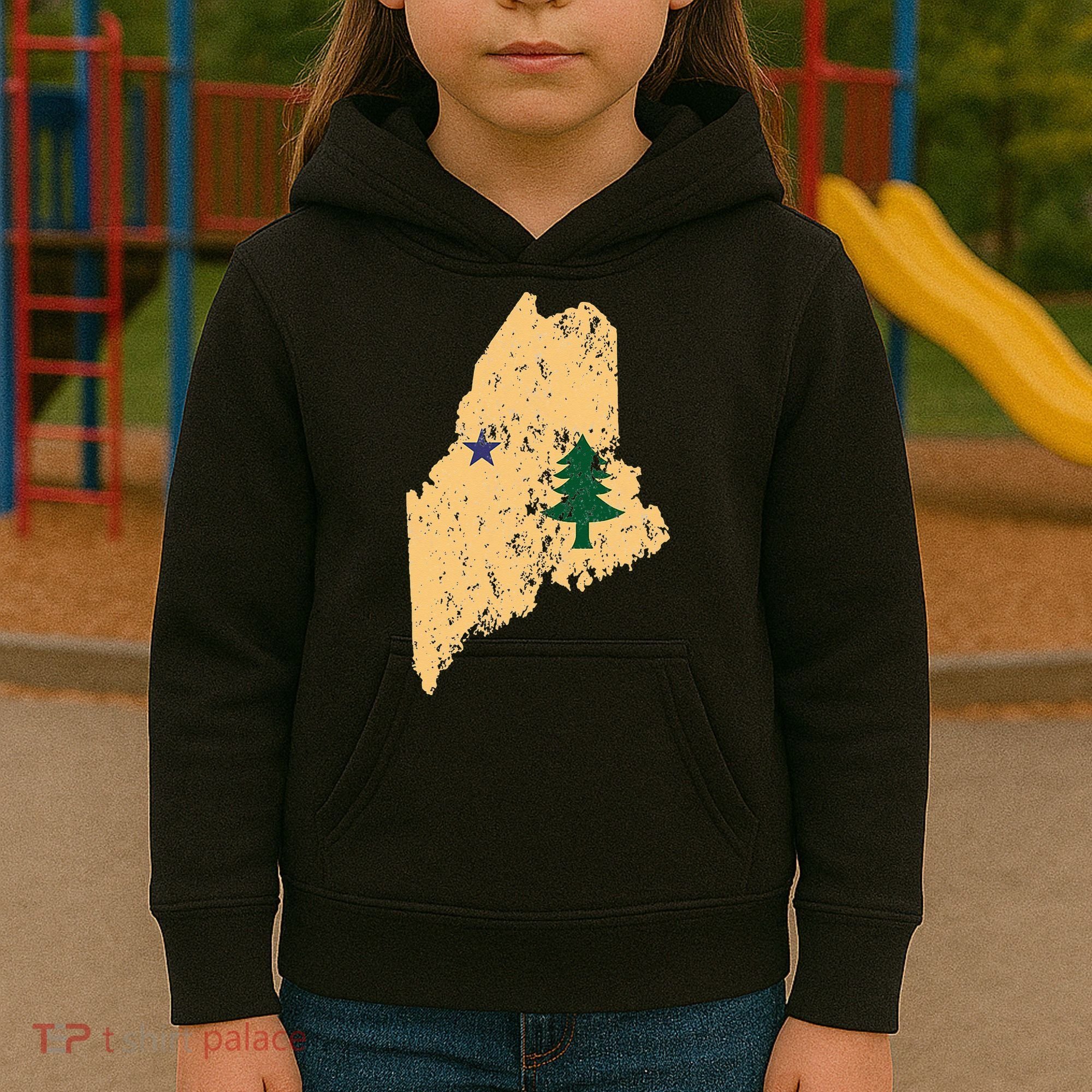 Original Maine State Flag Retro Northern New England Dirigo Kids Hoodie