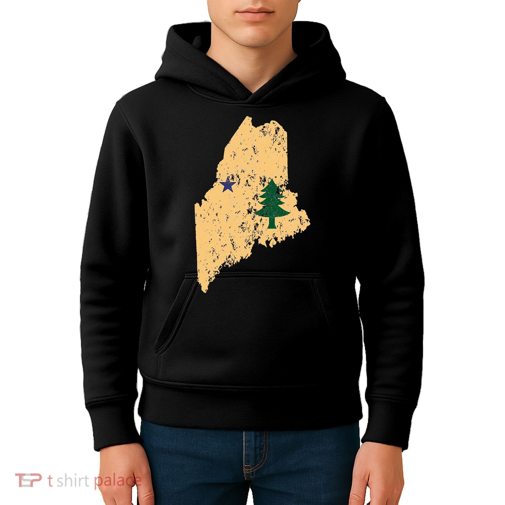 Original Maine State Flag Retro Northern New England Dirigo Kids Hoodie