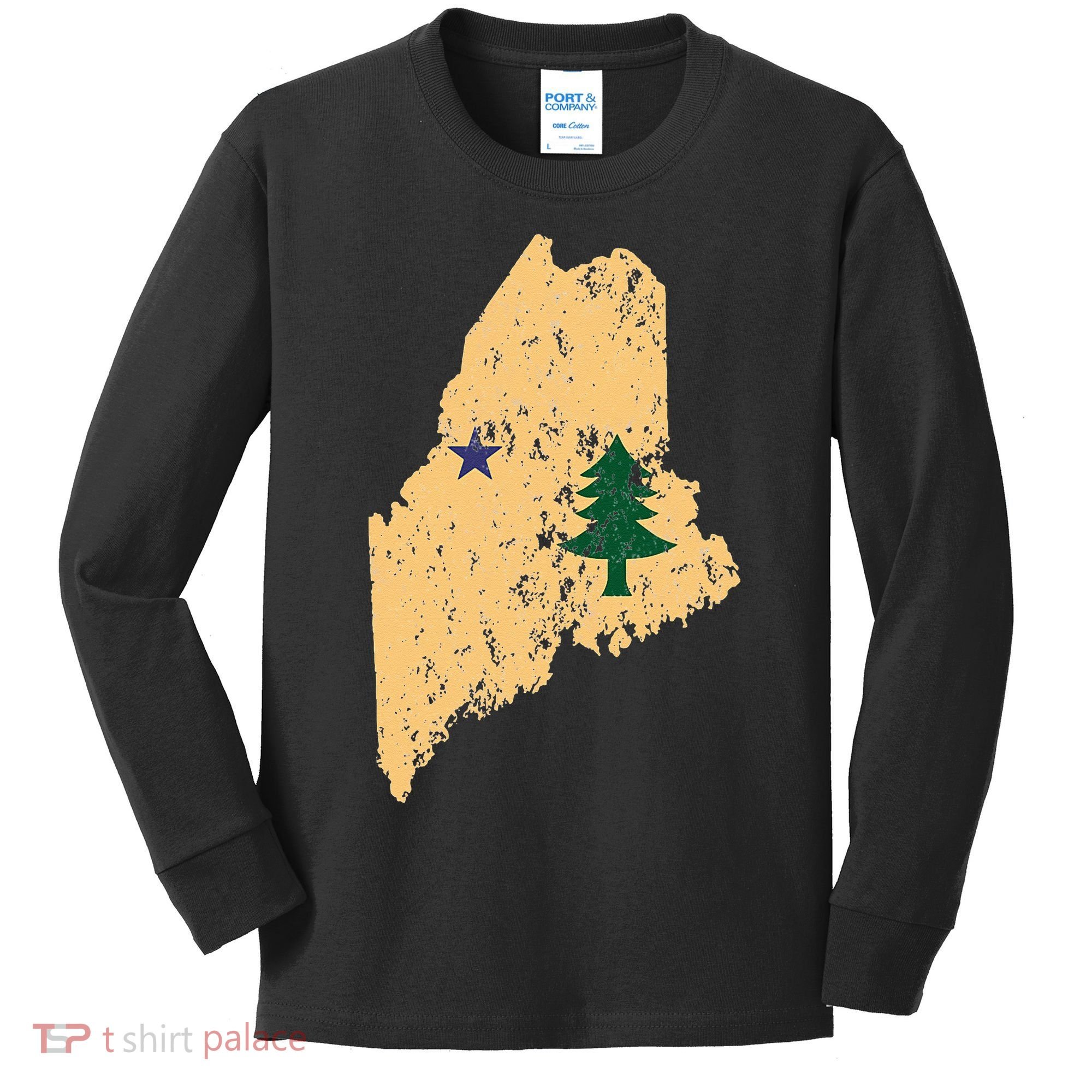 Original Maine State Flag Retro Northern New England Dirigo Kids Long Sleeve Shirt