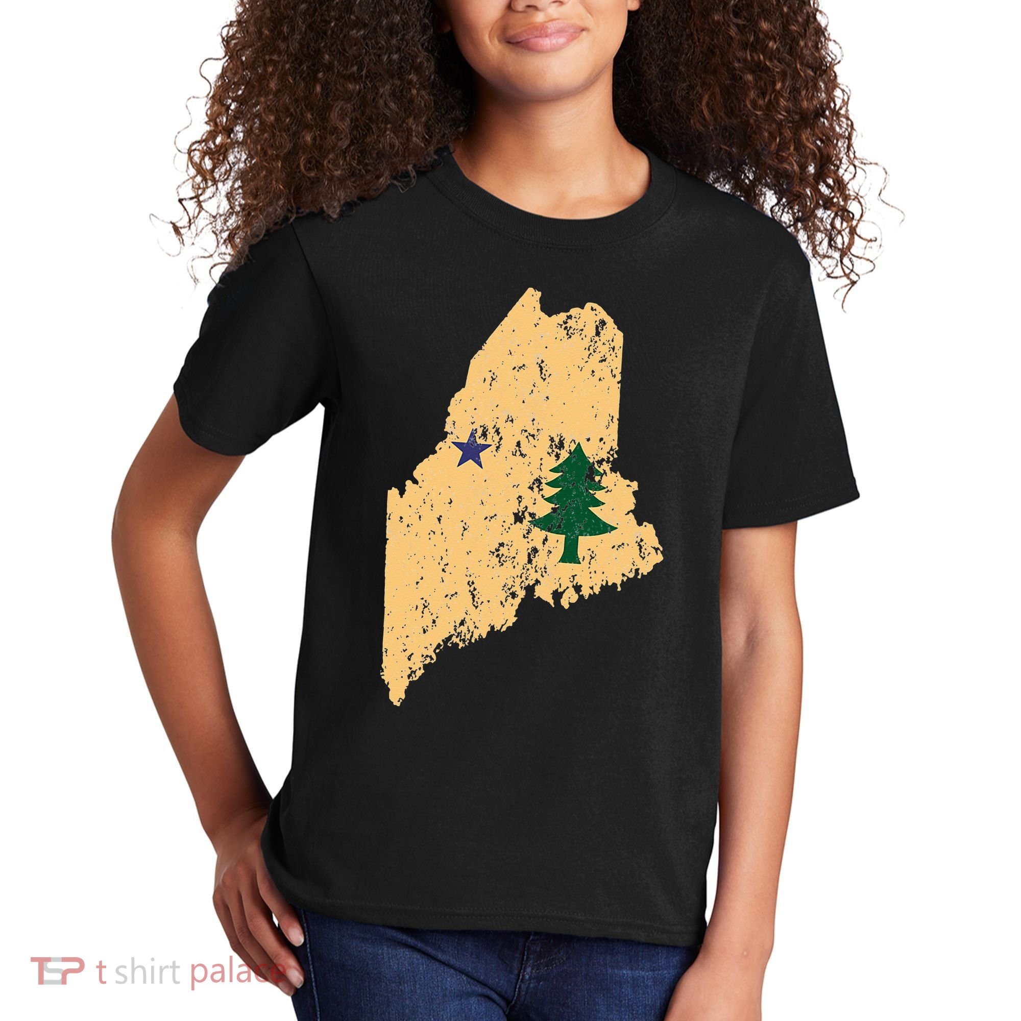 Original Maine State Flag Retro Northern New England Dirigo Kids T-Shirt