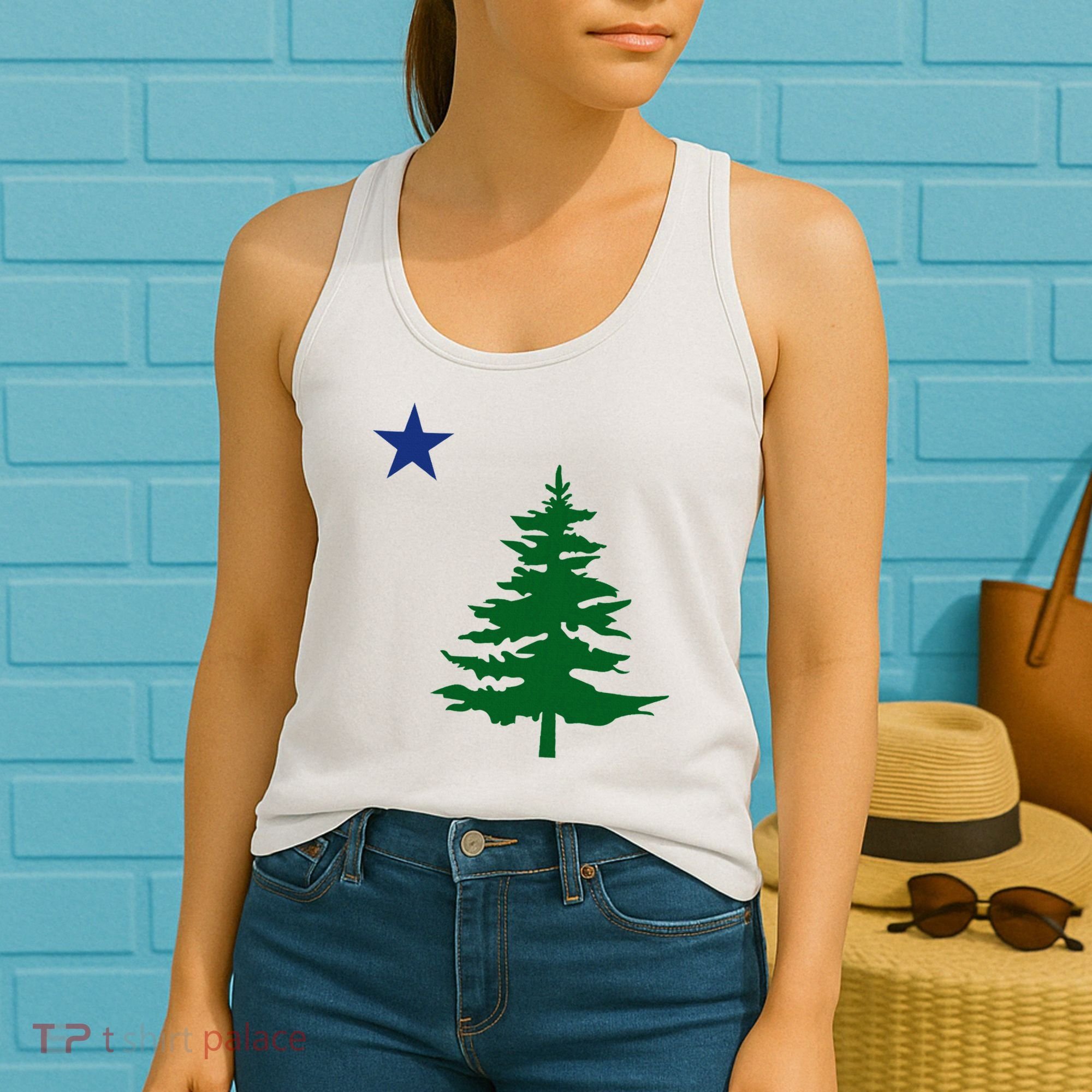 Old Maine State Flag 1901 Pine Tree Star Women's Tank Top