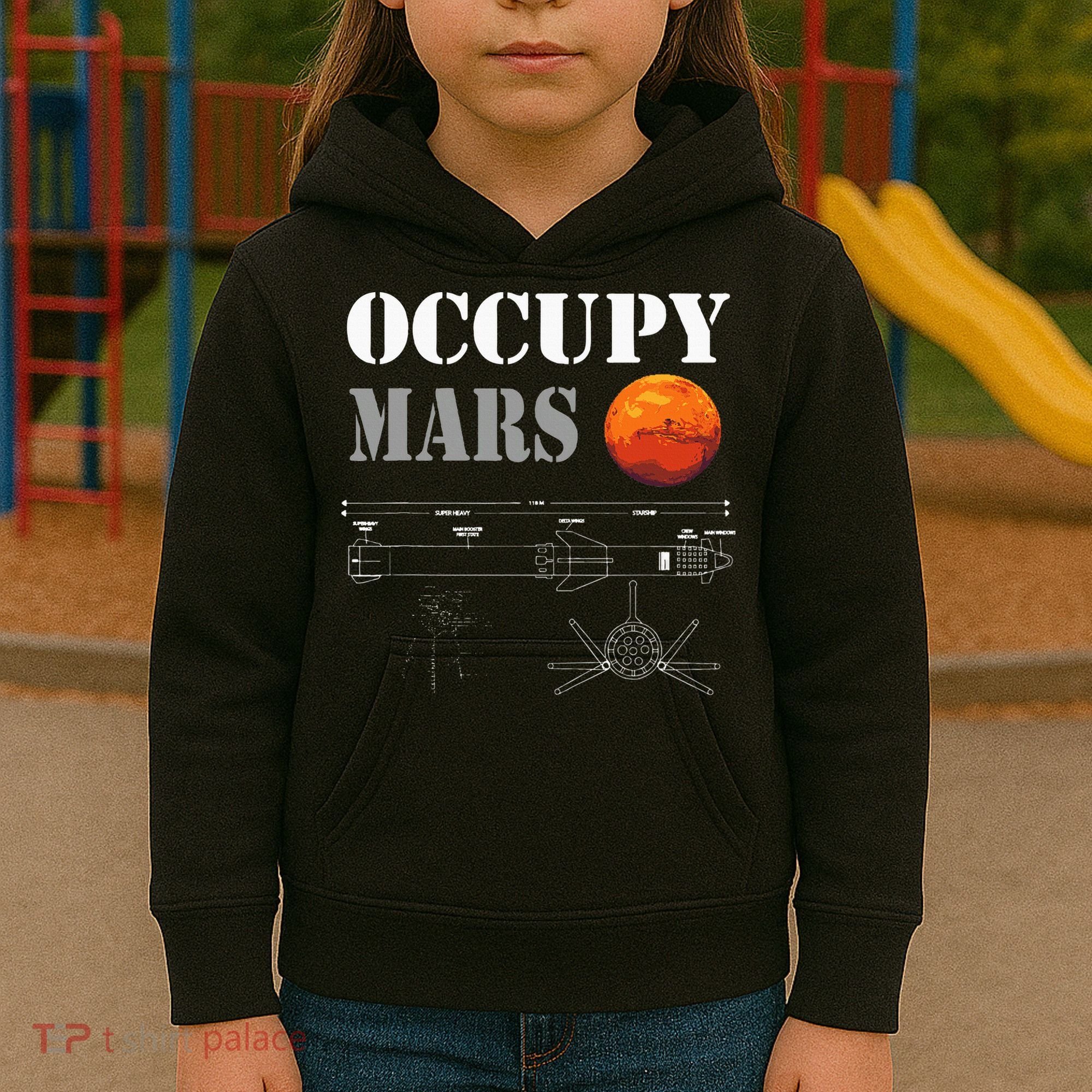 Occupy Mars Starship Rocket Kids Hoodie