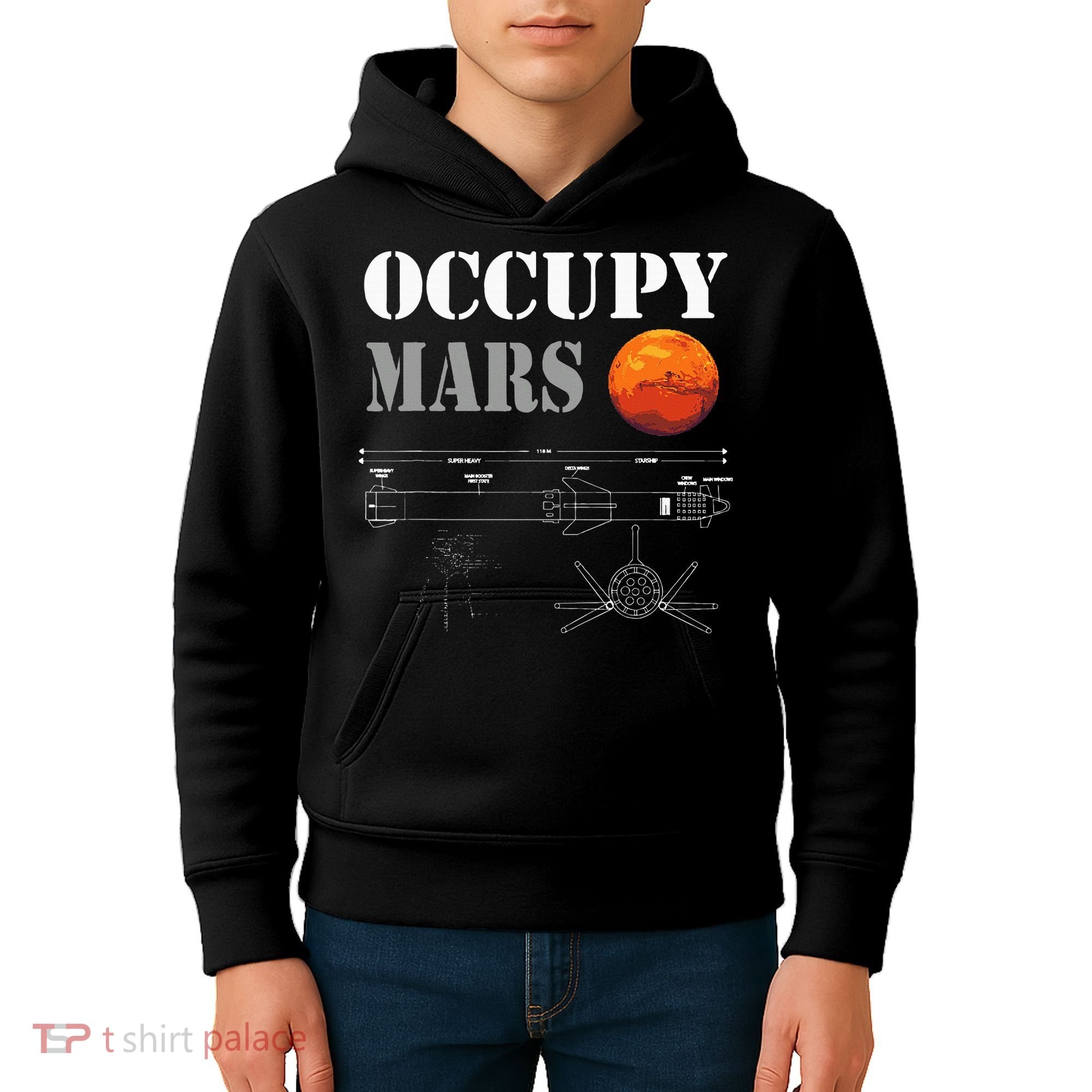 Occupy Mars Starship Rocket Kids Hoodie