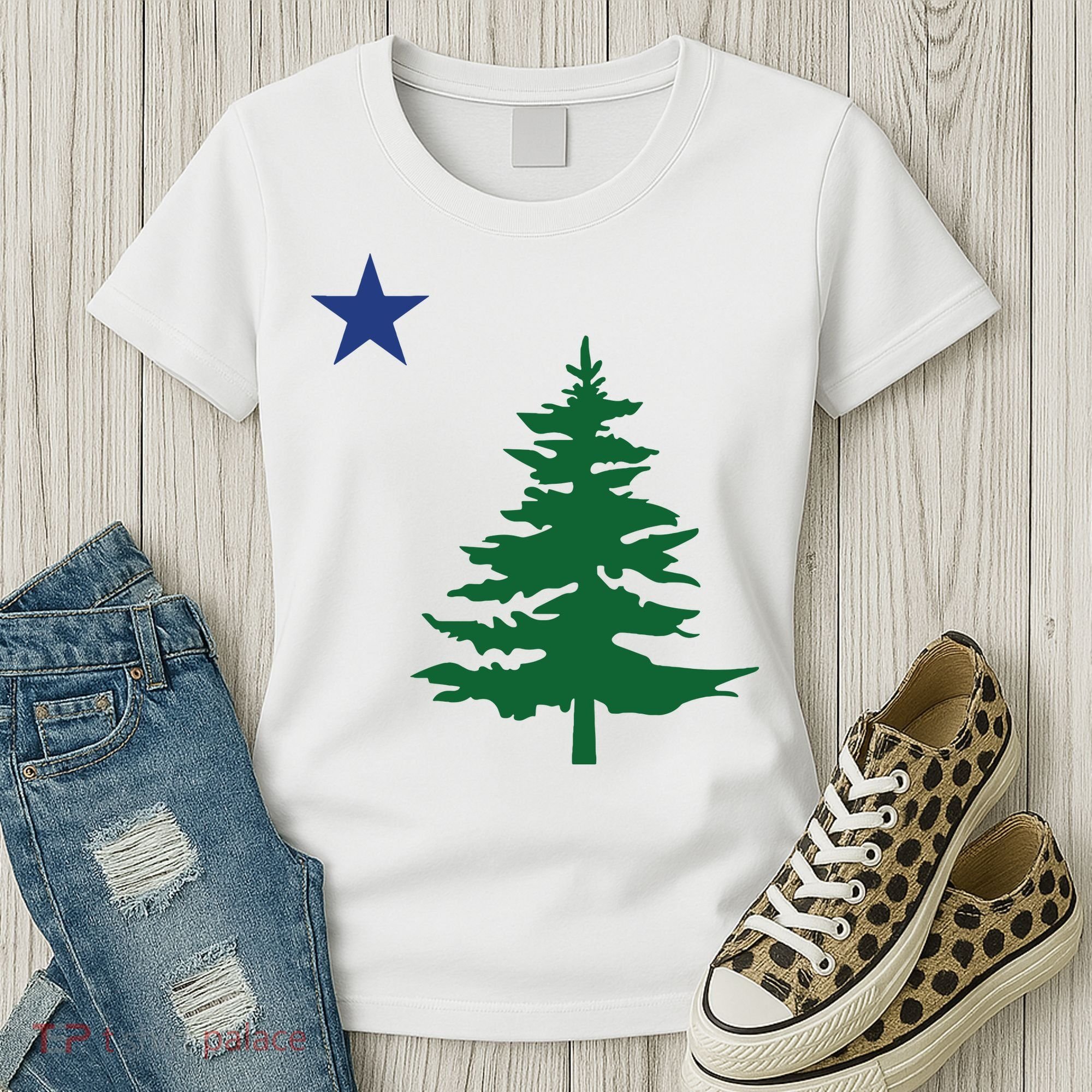 Old Maine State Flag 1901 Pine Tree Star Women's T-Shirt