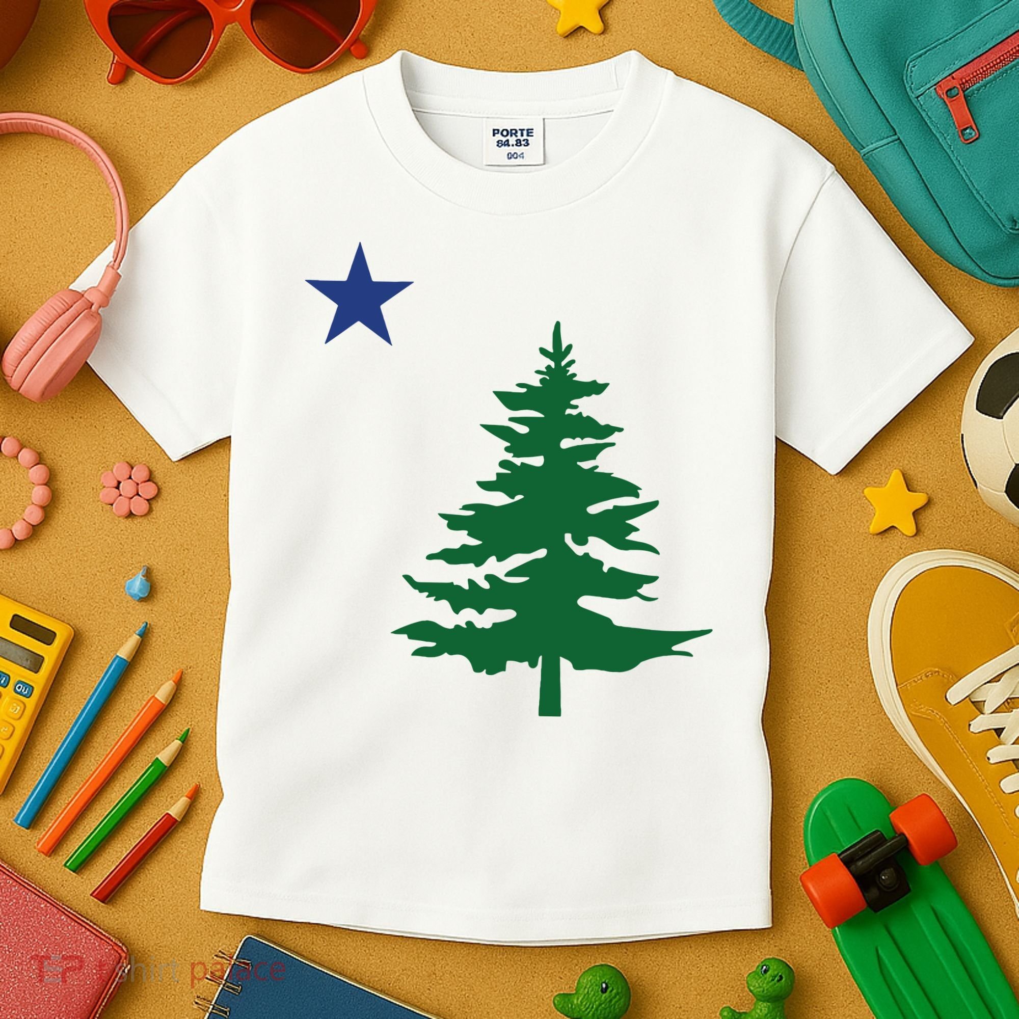 Old Maine State Flag 1901 Pine Tree Star Kids T-Shirt