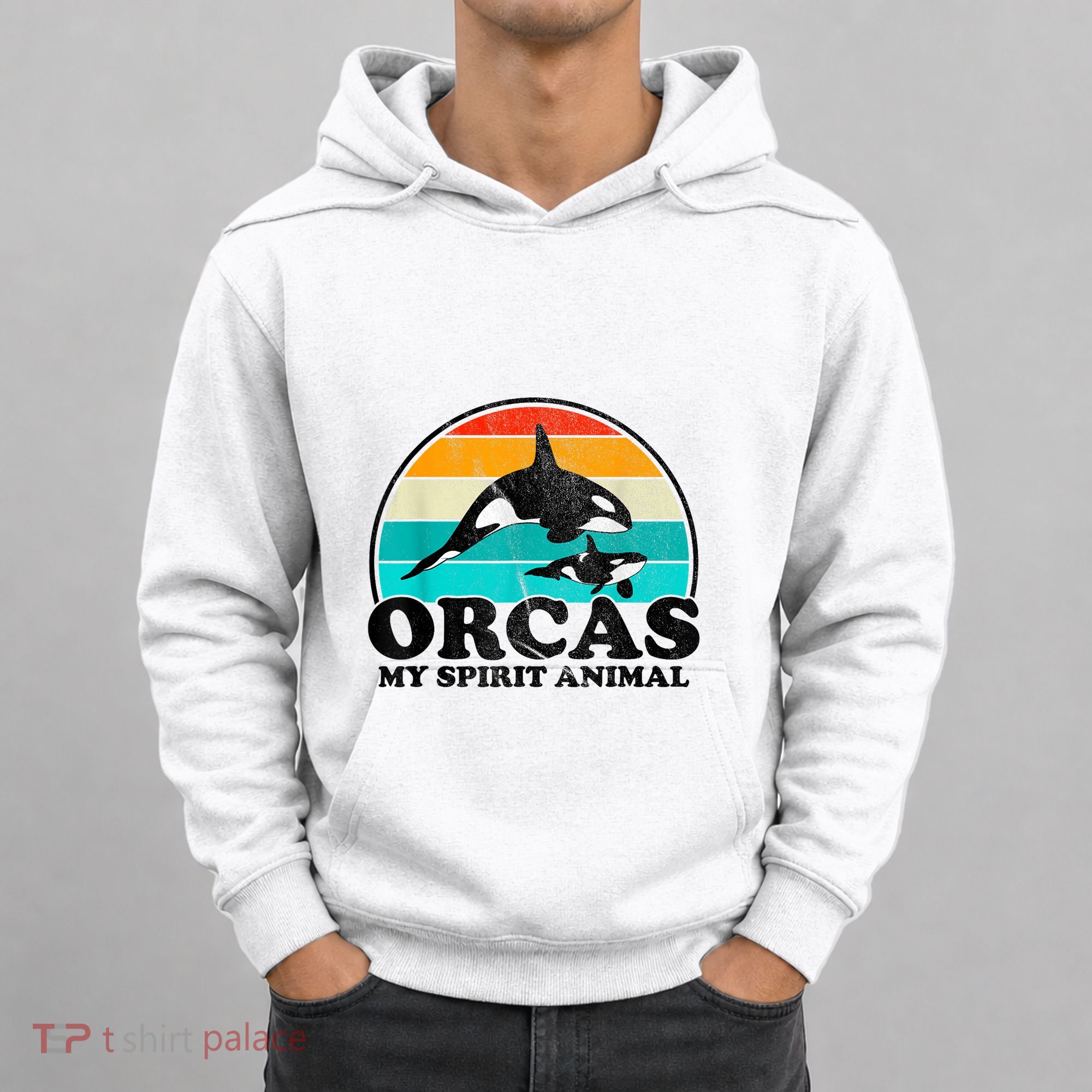 Orcas My Spirit Animal Orca Whale Retro Sunset Sea Hoodie