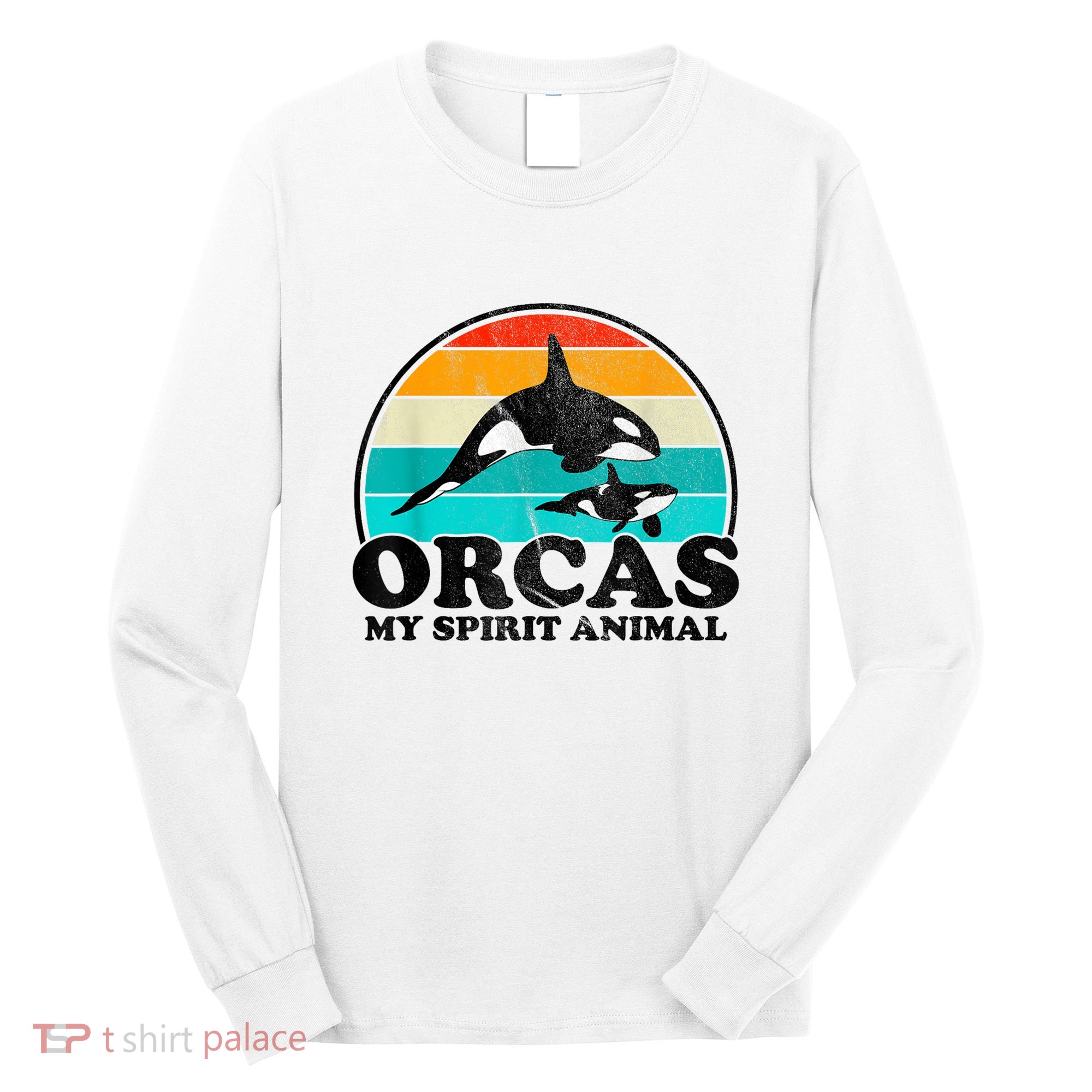 Orcas My Spirit Animal Orca Whale Retro Sunset Sea Long Sleeve Shirt