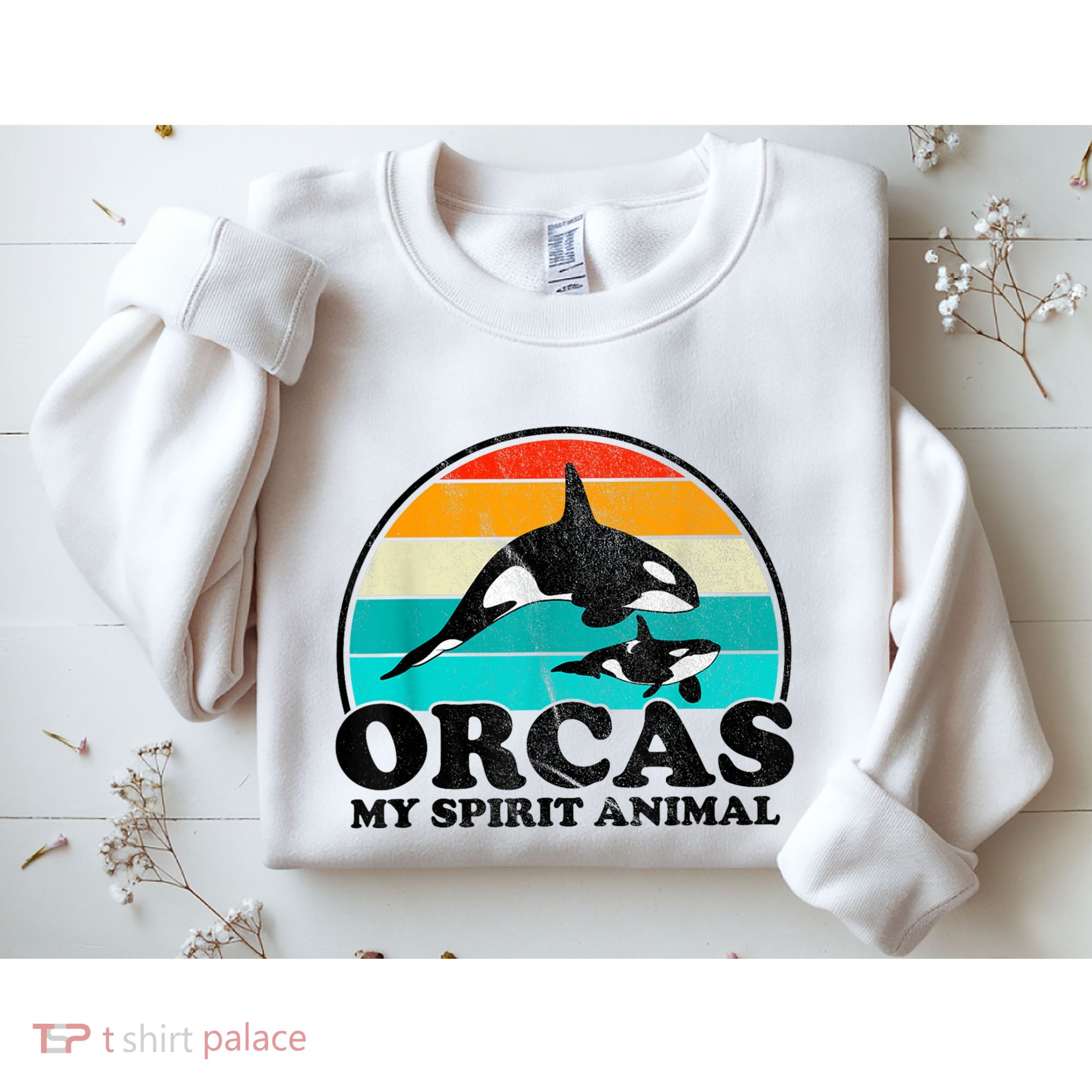 Orcas My Spirit Animal Orca Whale Retro Sunset Sea Sweatshirt