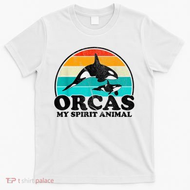 Orcas My Spirit Animal Orca Whale Retro Sunset Sea T-Shirt
