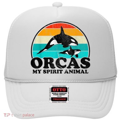 Orcas My Spirit Animal Orca Whale Retro Sunset Sea Hat