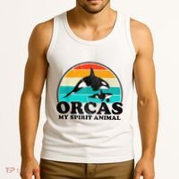 Orcas My Spirit Animal Orca Whale Retro Sunset Sea Tank Top thumb 3