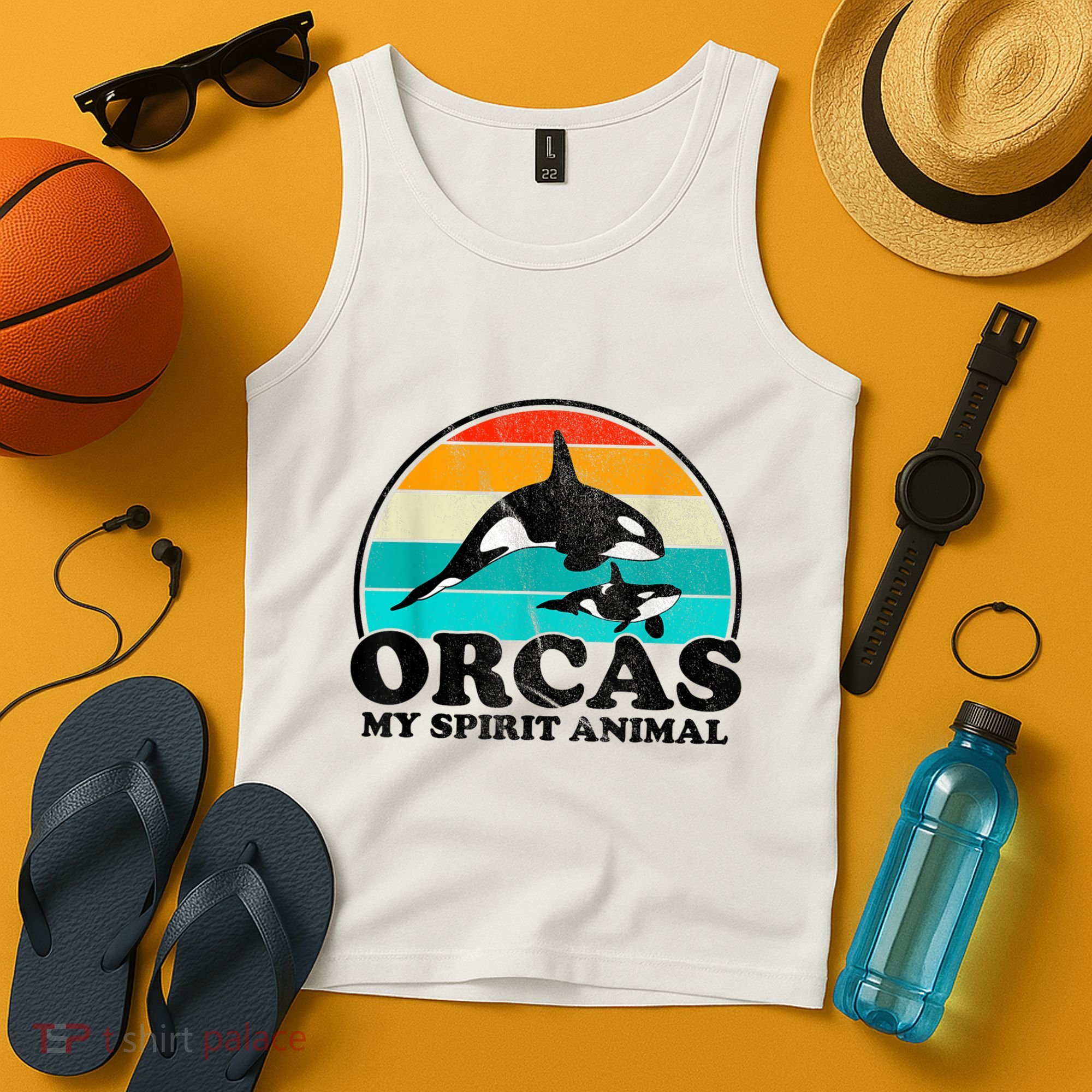 Orcas My Spirit Animal Orca Whale Retro Sunset Sea Tank Top
