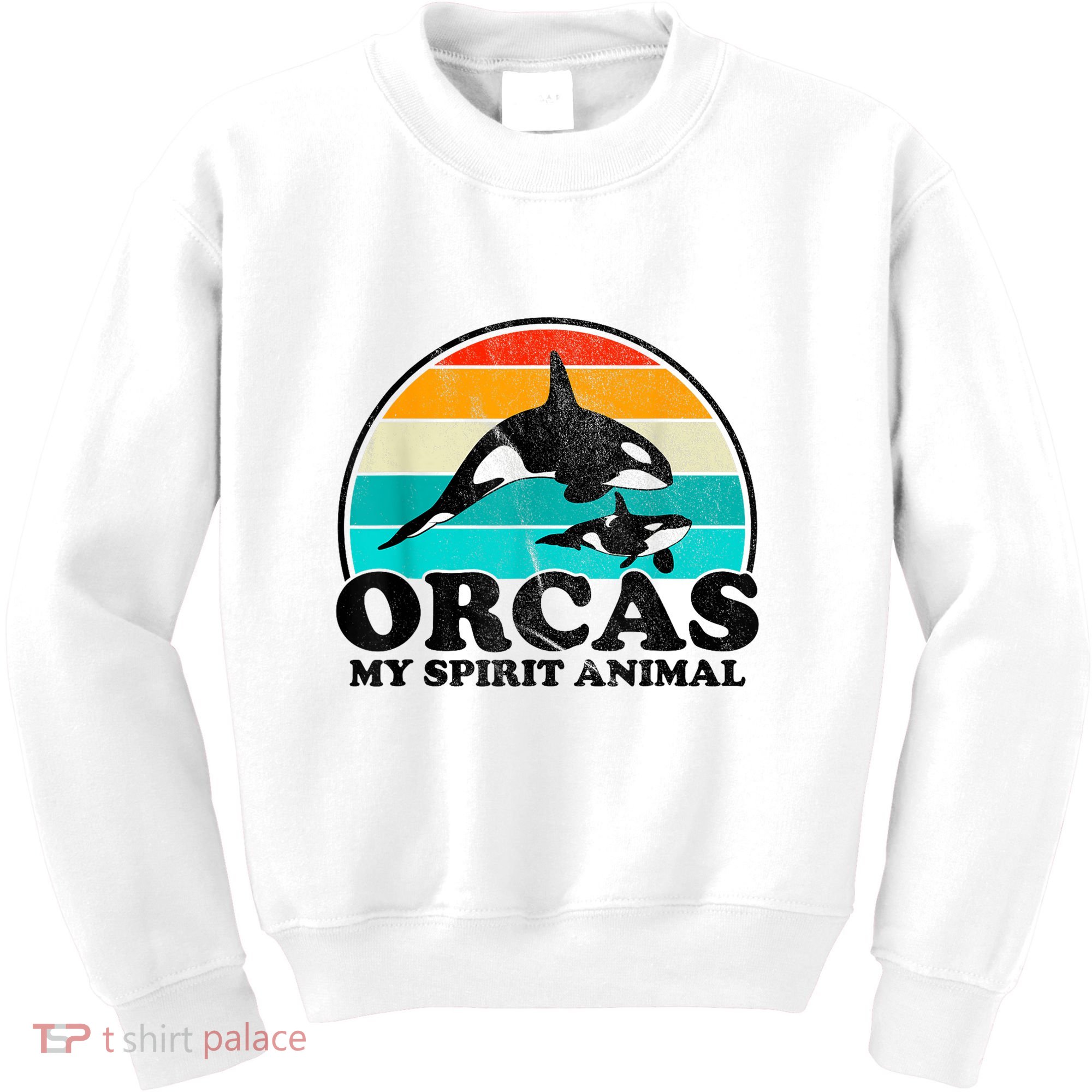 Orcas My Spirit Animal Orca Whale Retro Sunset Sea Kids Sweatshirt