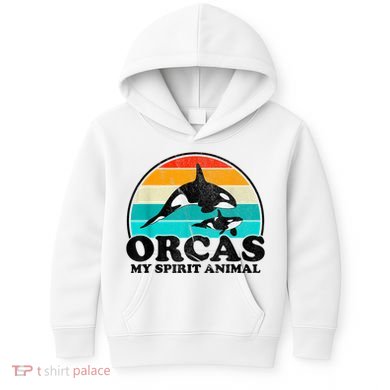 Orcas My Spirit Animal Orca Whale Retro Sunset Sea Kids Hoodie