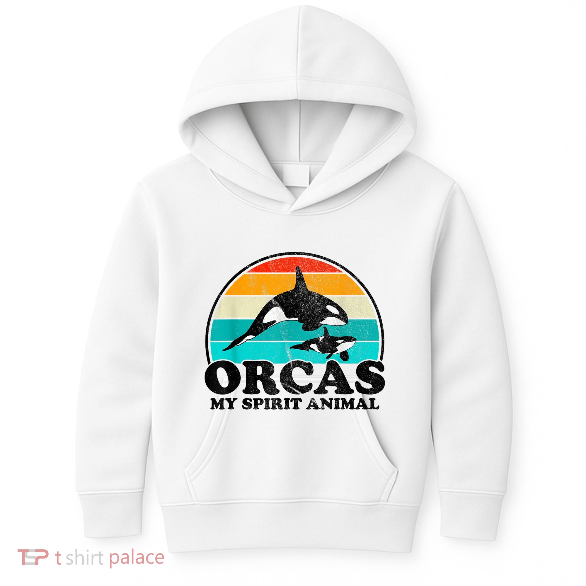 Orcas My Spirit Animal Orca Whale Retro Sunset Sea Kids Hoodie