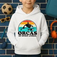 Orcas My Spirit Animal Orca Whale Retro Sunset Sea Kids Hoodie thumb 2