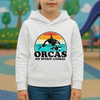 Orcas My Spirit Animal Orca Whale Retro Sunset Sea Kids Hoodie thumb 3