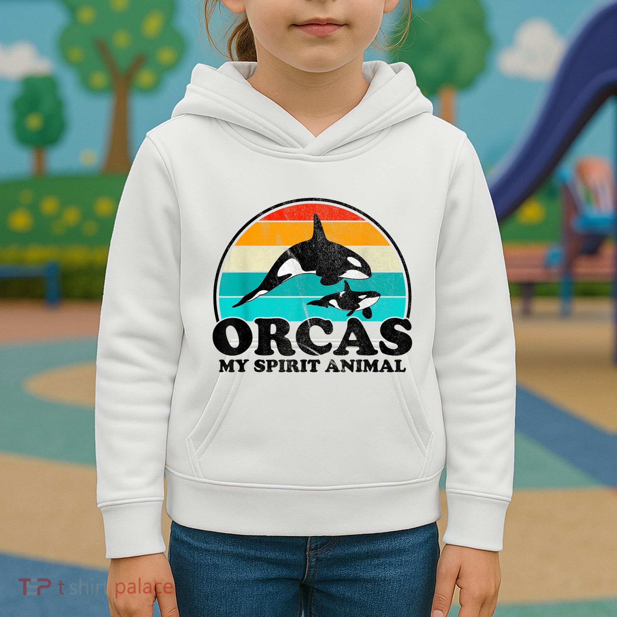 Orcas My Spirit Animal Orca Whale Retro Sunset Sea Kids Hoodie