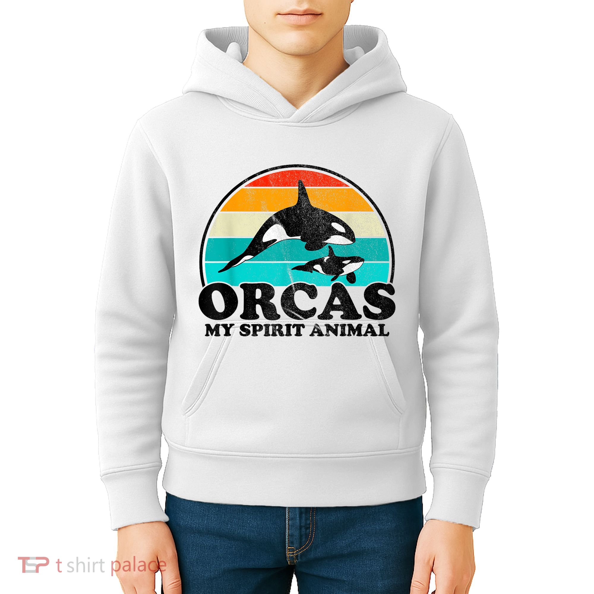 Orcas My Spirit Animal Orca Whale Retro Sunset Sea Kids Hoodie