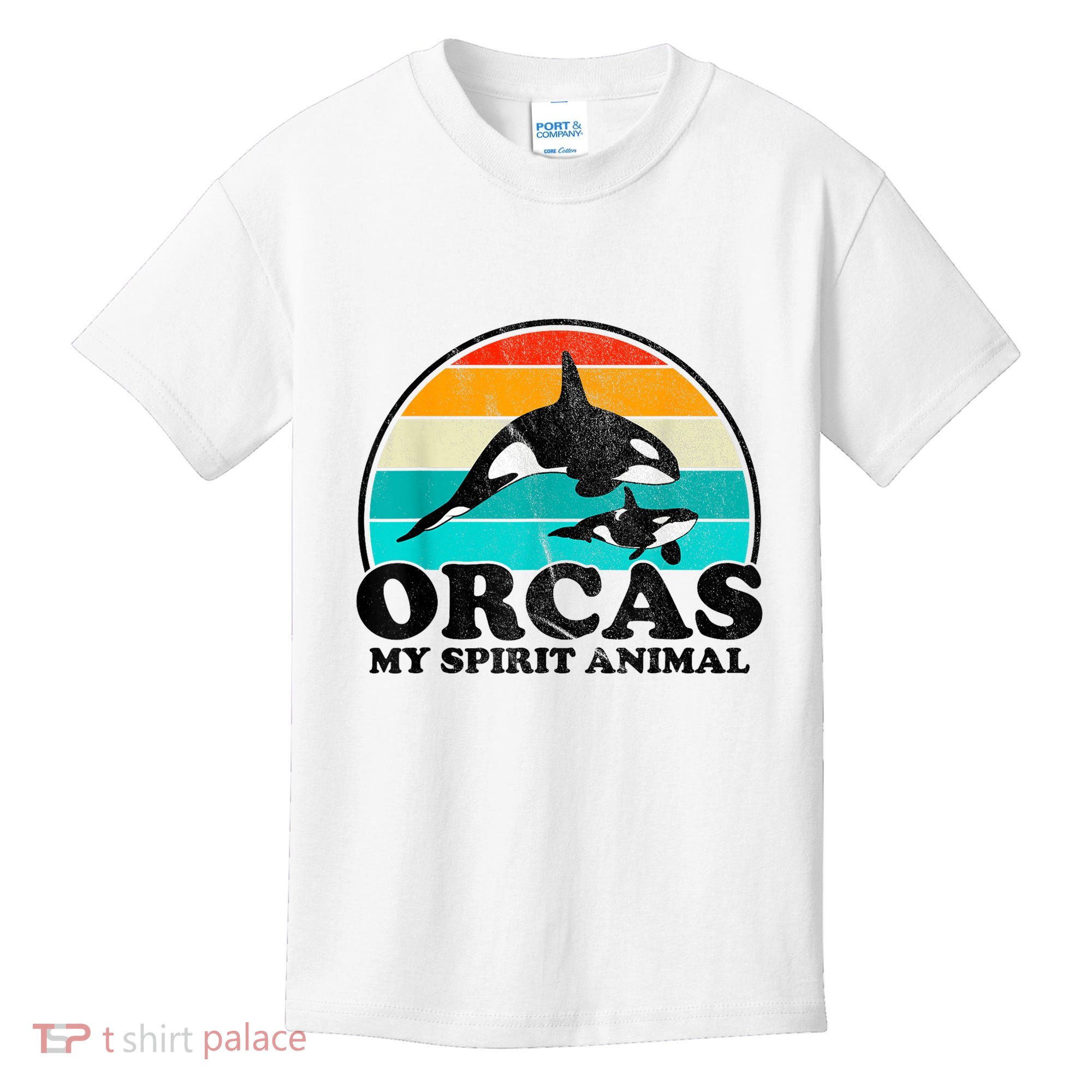 Orcas My Spirit Animal Orca Whale Retro Sunset Sea Kids T-Shirt
