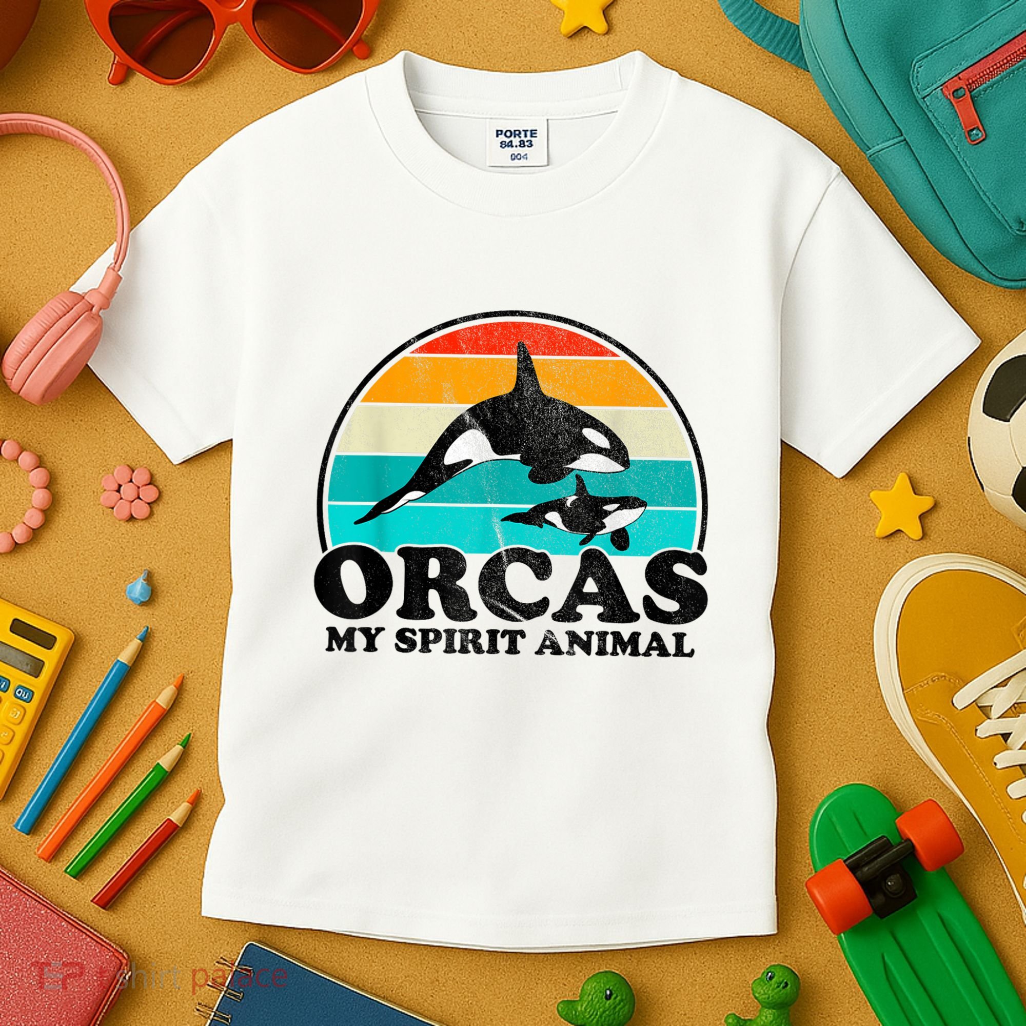 Orcas My Spirit Animal Orca Whale Retro Sunset Sea Kids T-Shirt