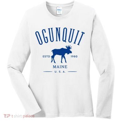 Ogunquit Maine Usa With Moose Design Souvenir Women's Long Sleeve Shirt