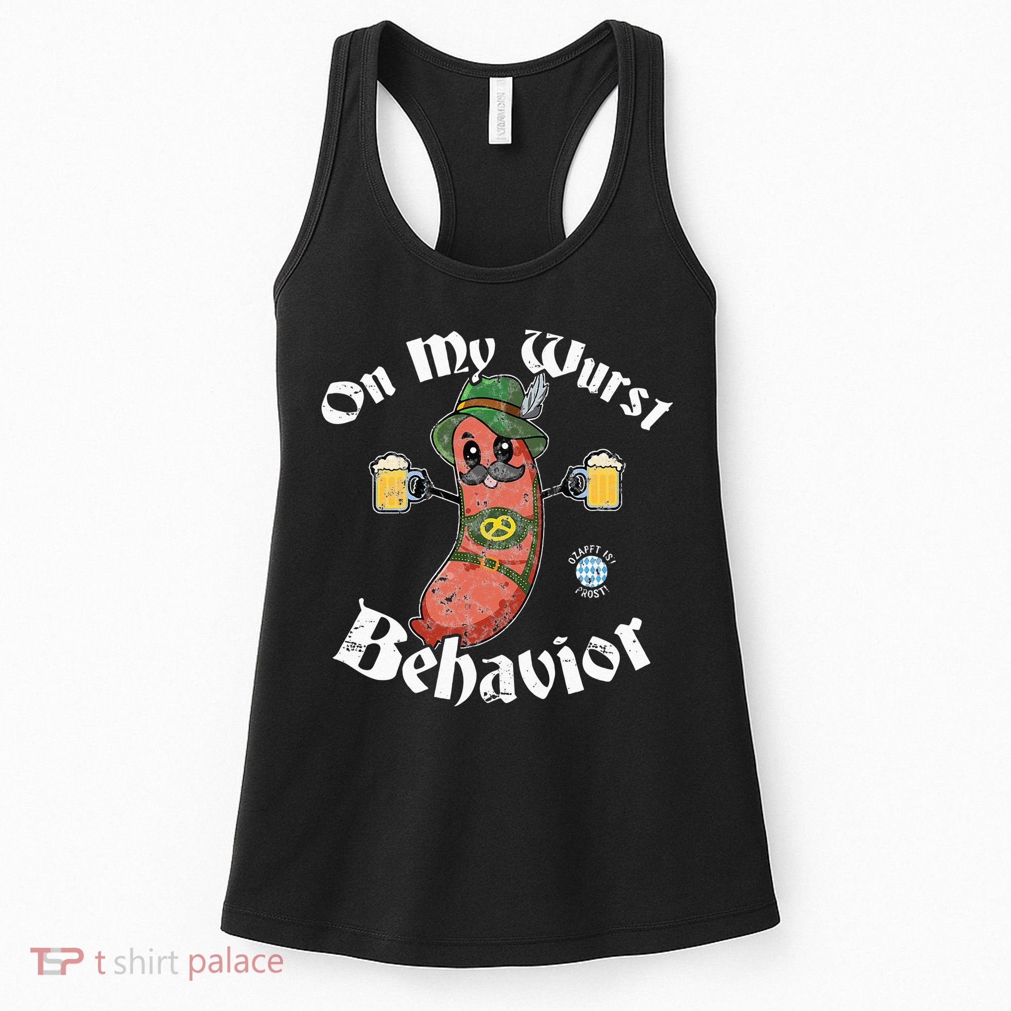 On My Wurst Behavior Funny Bratwurst Oktoberfest Women's Tank Top
