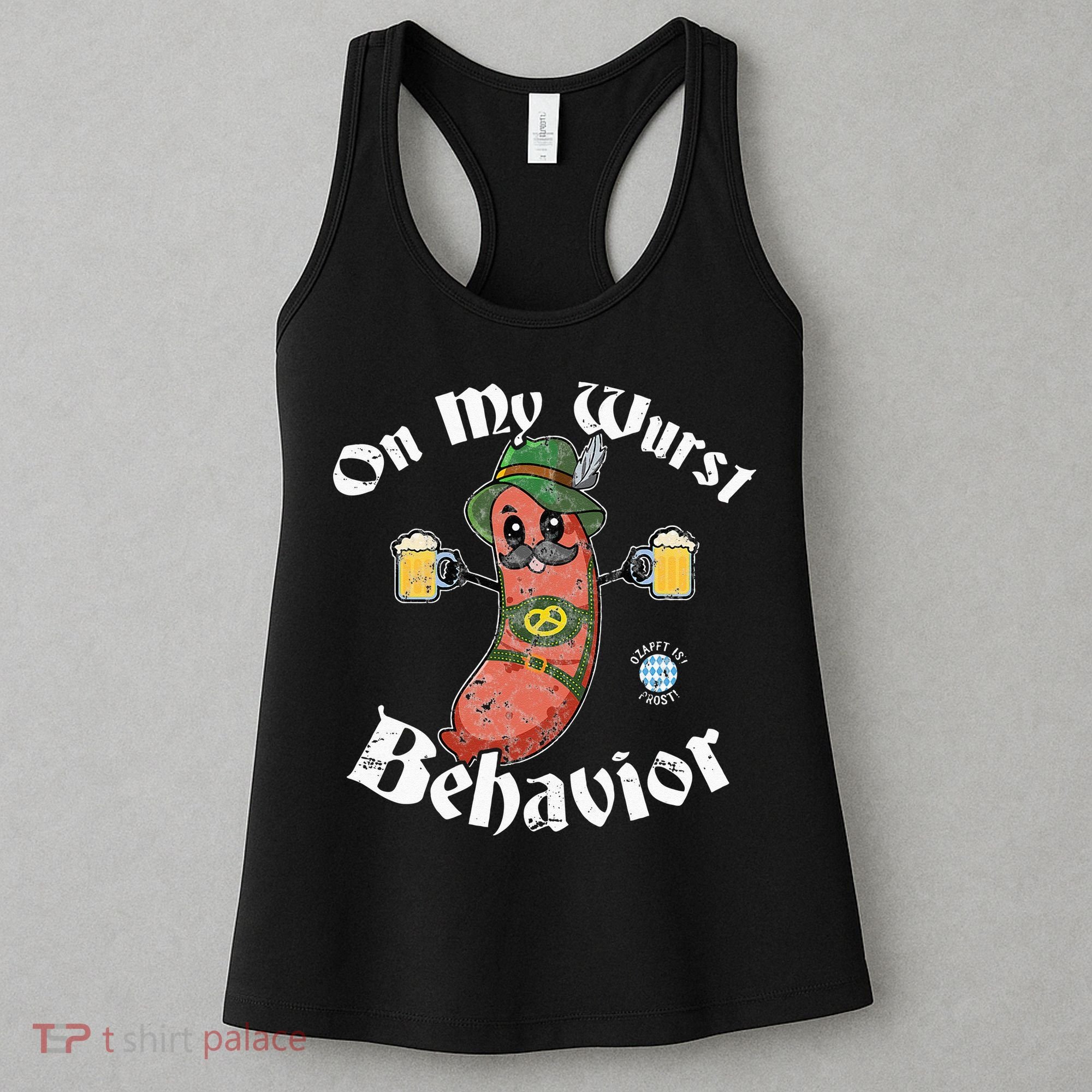 On My Wurst Behavior Funny Bratwurst Oktoberfest Women's Tank Top