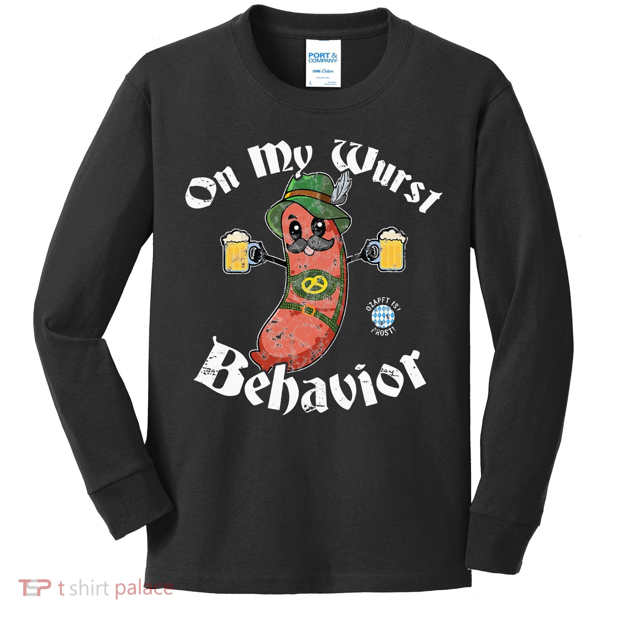 On My Wurst Behavior Funny Bratwurst Oktoberfest Kids Long Sleeve Shirt