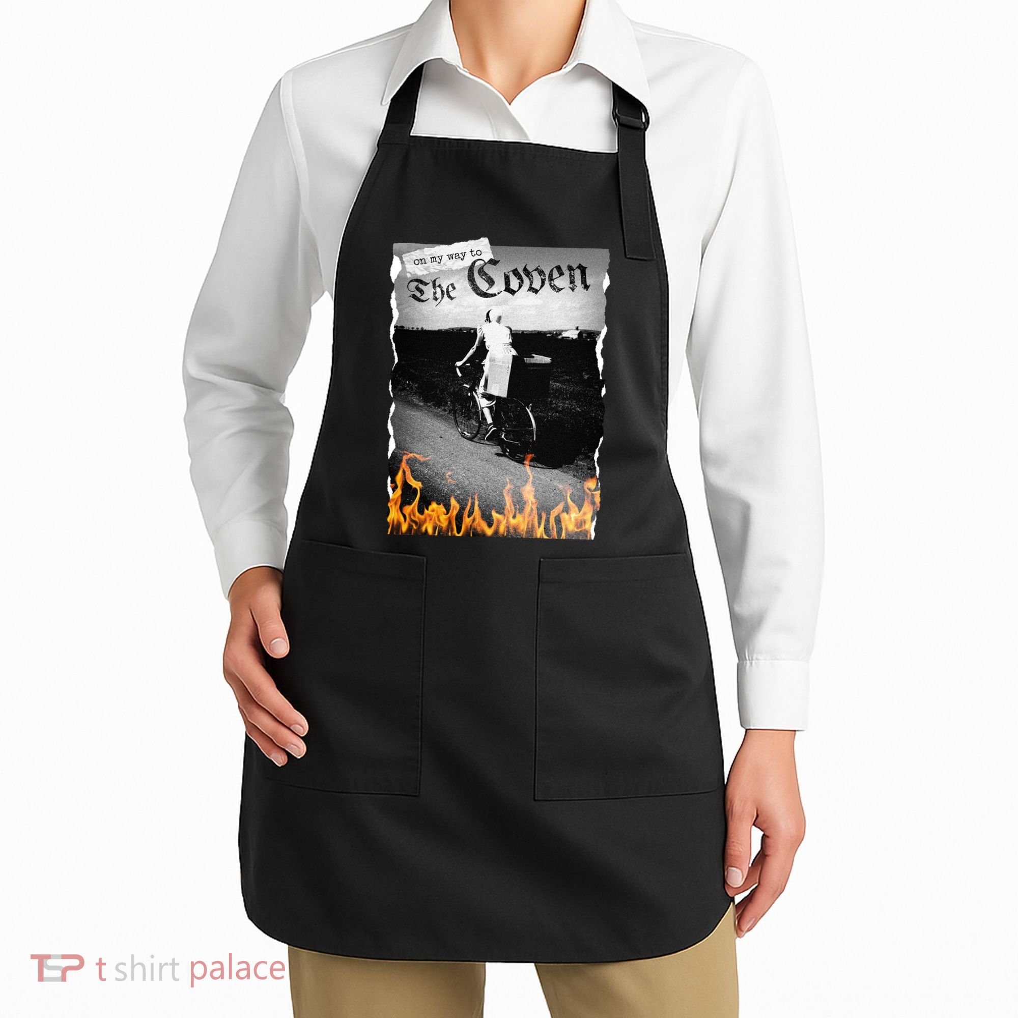 On My Way To The Coven Collage Flames Apron