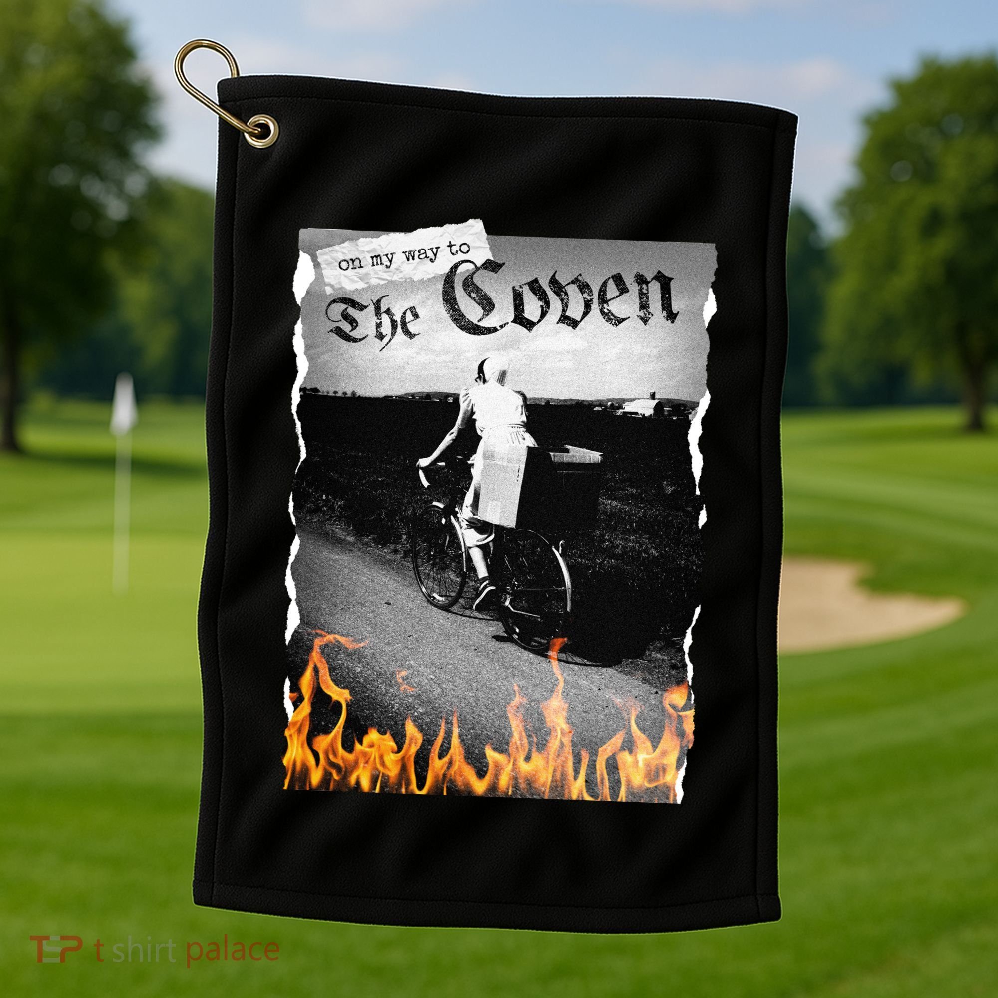 On My Way To The Coven Collage Flames Golf Towel