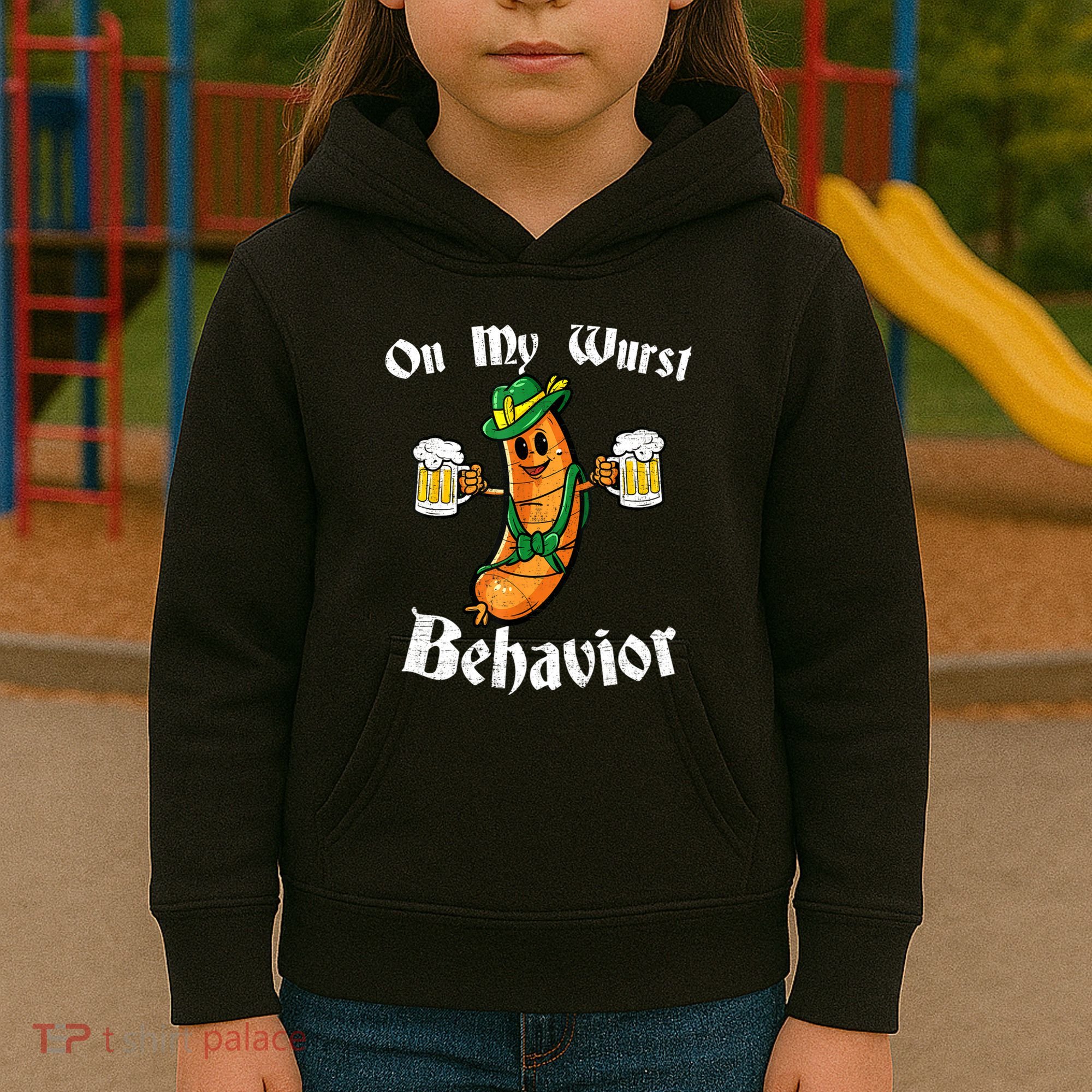 On My Wurst Behavior Funny Bratwurst German Oktoberfest Kids Hoodie