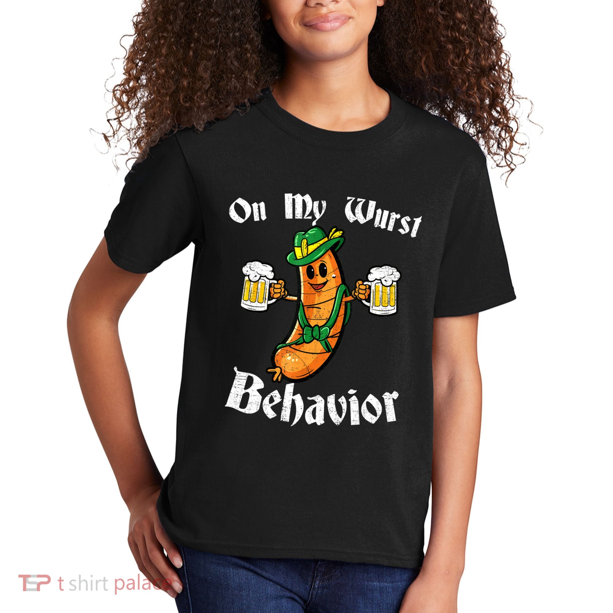 On My Wurst Behavior Funny Bratwurst German Oktoberfest Kids T-Shirt